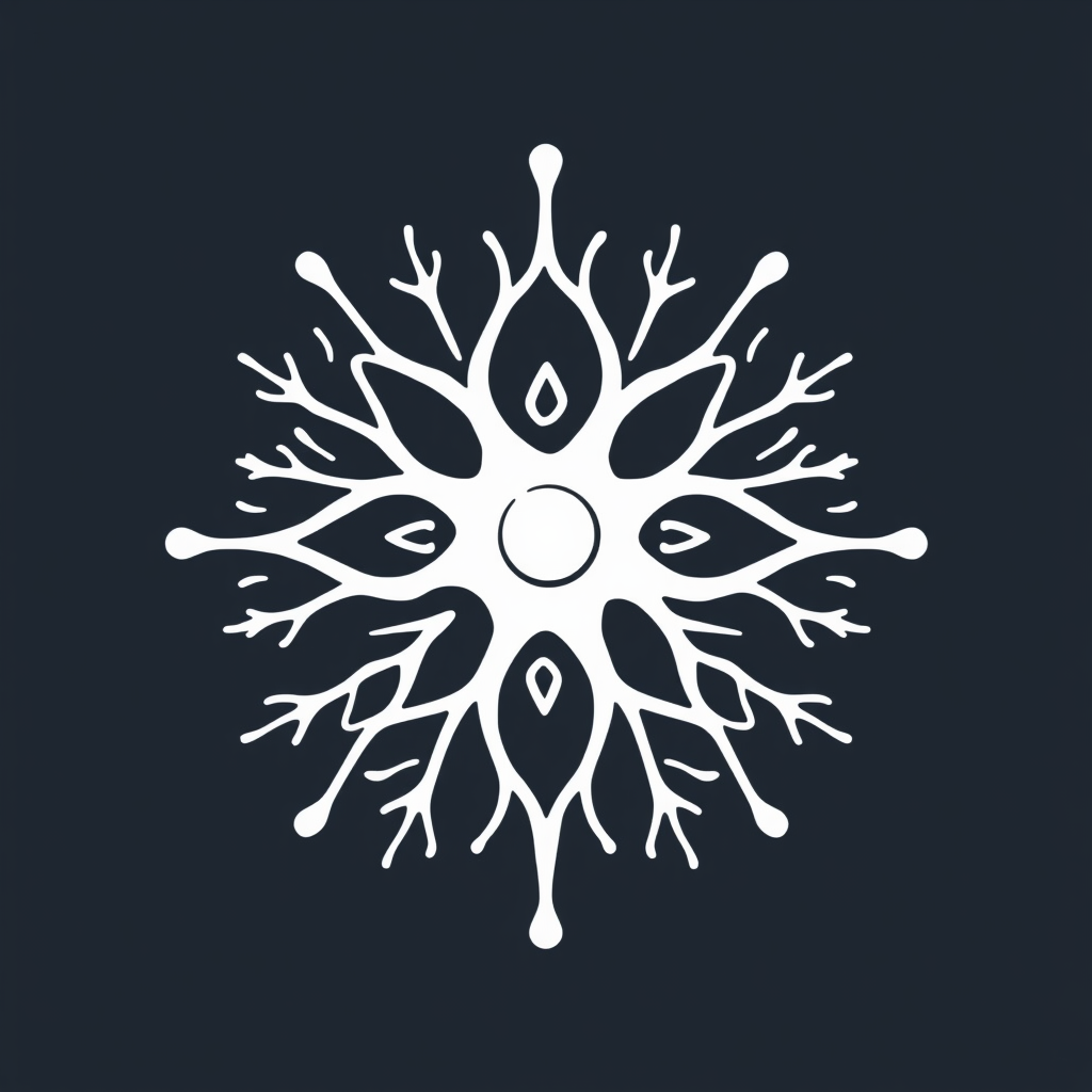 Neural Bloom Glyph: A stylized neuron at the core, with its axons and dendrites expanding outwards into a fractal or blooming pattern. The overall shape forms a unique glyph, symbolizing AI's generative capacity and the infinite visual possibilities stemming from a single point.