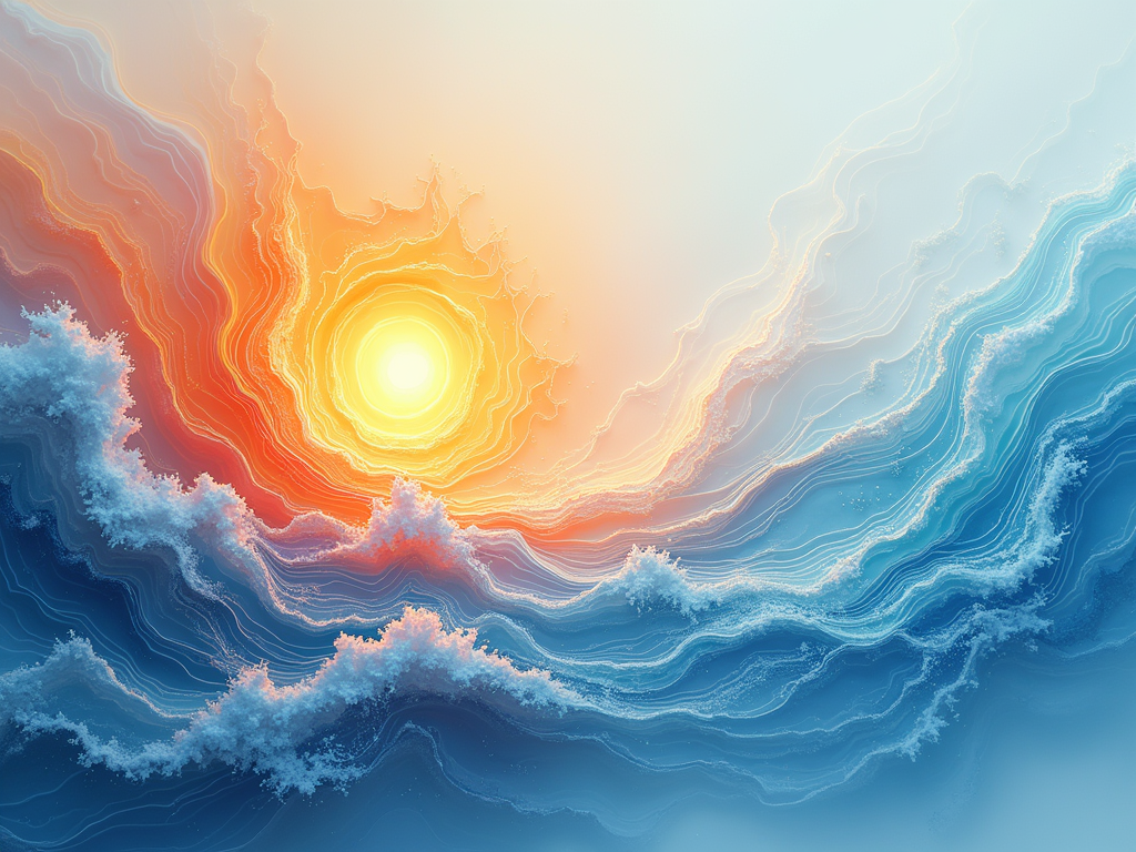 Fluid Energy Flow Morph: Depict symbols of sun, wind, and water with organic, flowing lines that seamlessly morph into each other. Utilize soft gradients in cool and warm tones to suggest natural energy transitions.