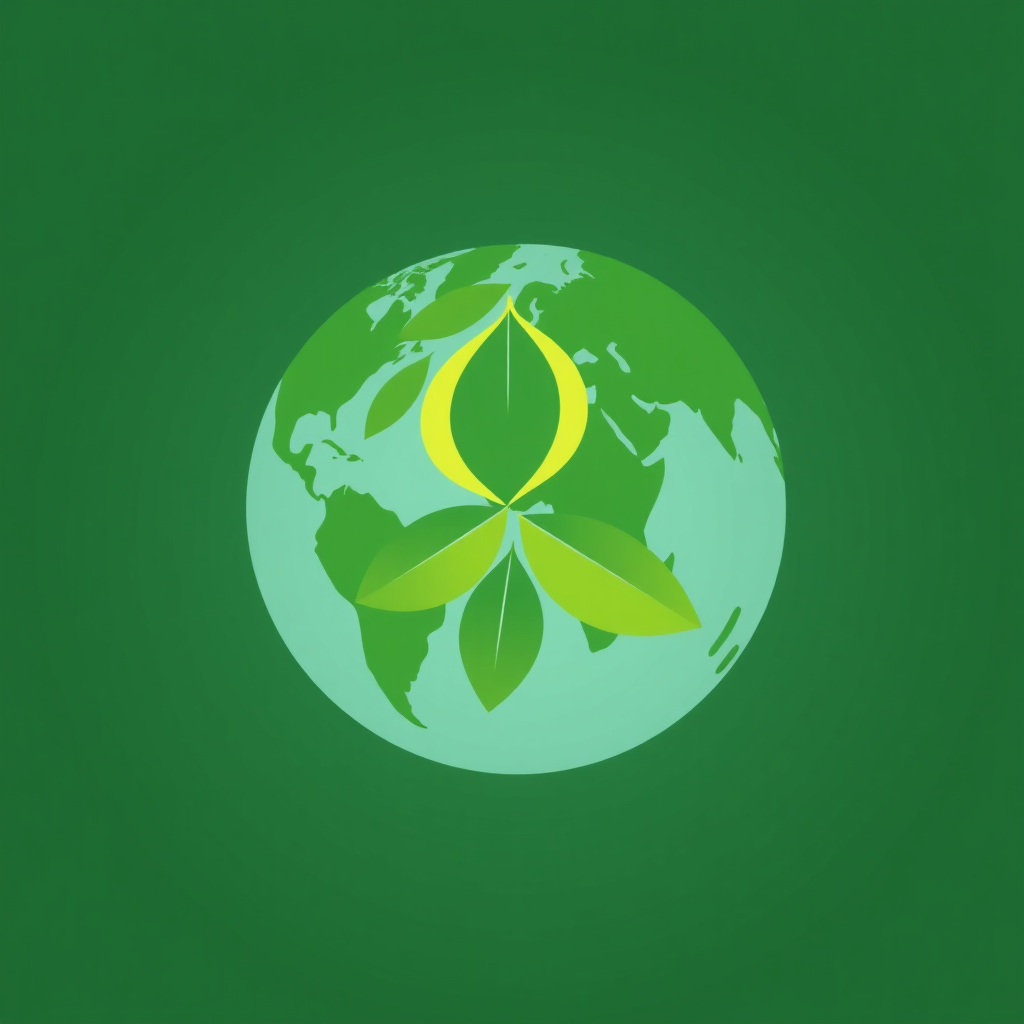 Sub-design idea 1: A stylized globe where the continents are formed by interconnected leaves in varying shades of green, symbolizing global unity and nature-centric design for World Design Day.