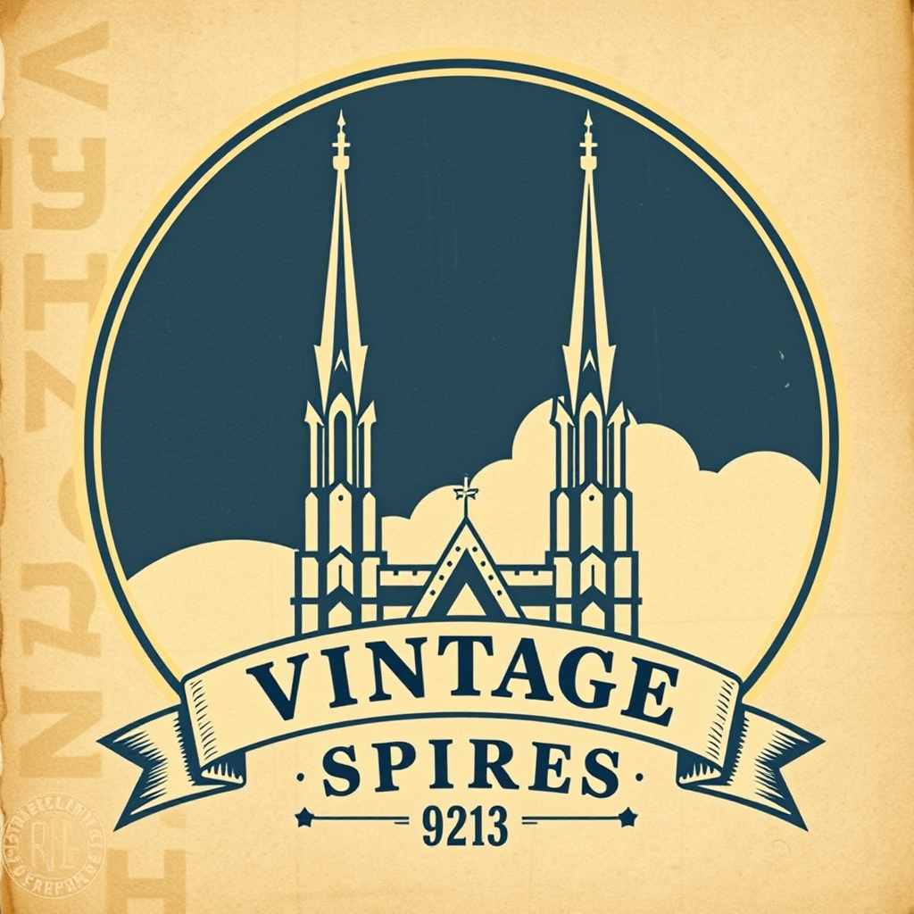 Vintage Heritage Spires: A Twin Spires silhouette with a retro or engraved texture, evoking a sense of history. Typography could be ornate or inspired by early 20th-century design. Elements like banners or seals could be included. Color palette: muted tones, aged paper, deep blues, and antique gold.