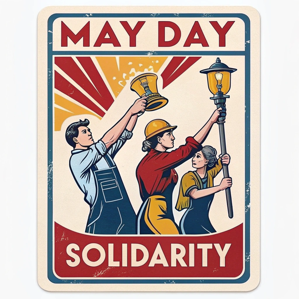 Translation: May Day Protest Stickers - Vintage Labor Poster Revival