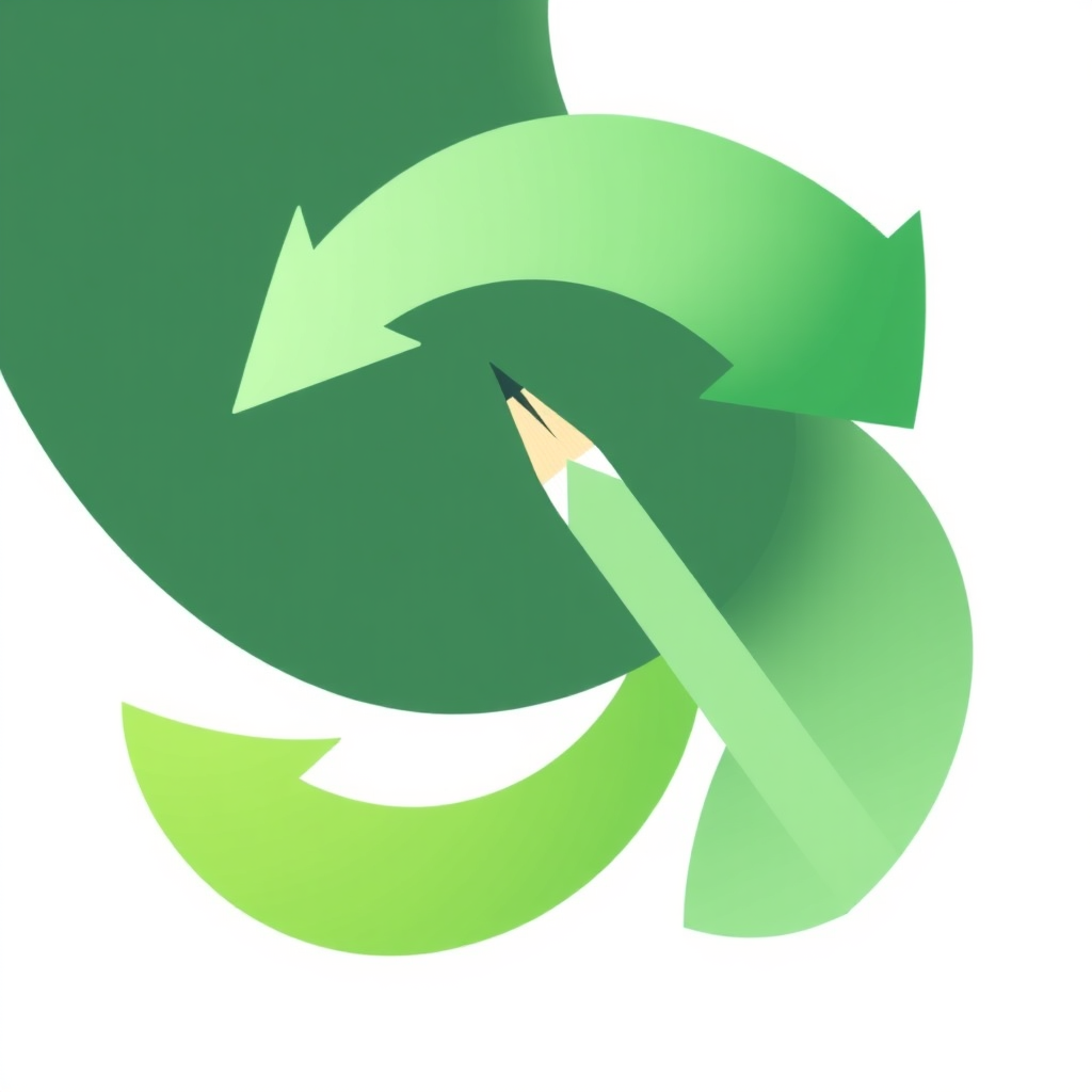 Sub-design idea 3: An abstract representation of a circular economy using flowing arrows forming a circle, with a subtle design tool (like a pencil tip or caliper) integrated into the flow, highlighting continuous sustainable design processes.