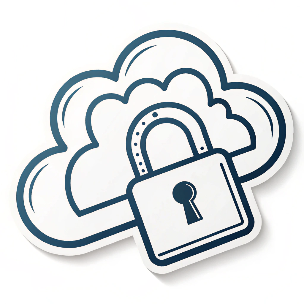 Simple Symbol Idea: A clean and bold cloud outline with a single, central padlock symbol clearly integrated into its form. The padlock could either replace a section of the cloud's curve or be overlaid directly in the middle.