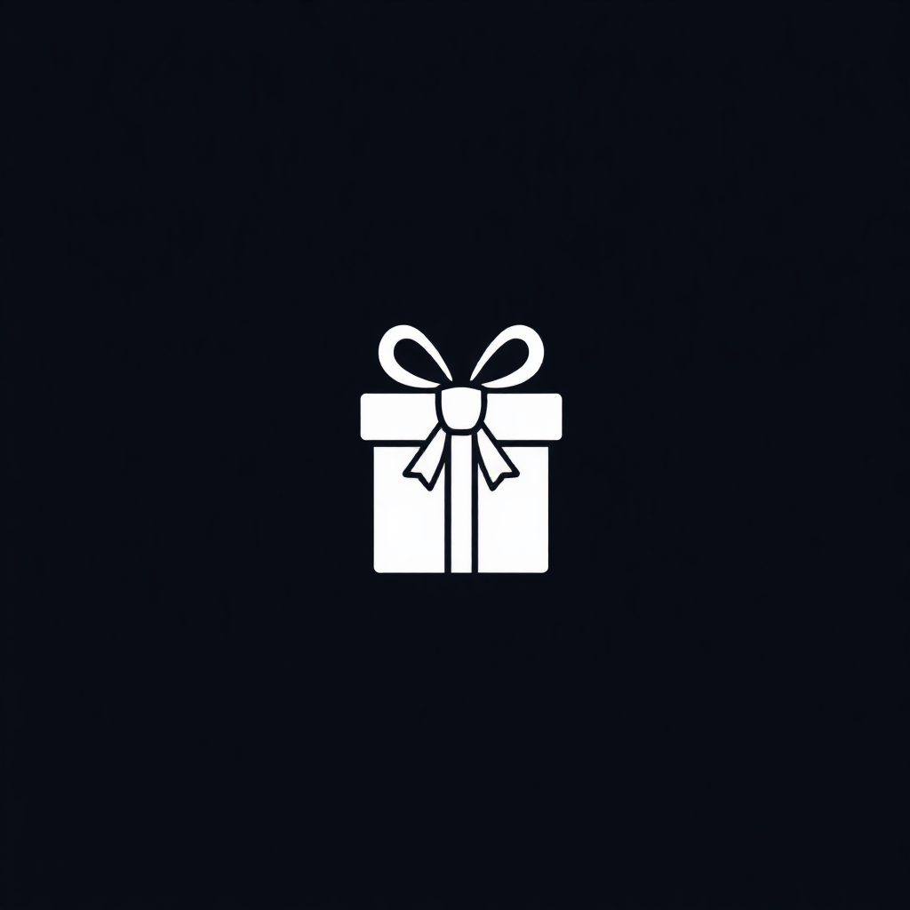 A minimal logo featuring a single gift box with a prominent bow, using a bold color and clean lines.