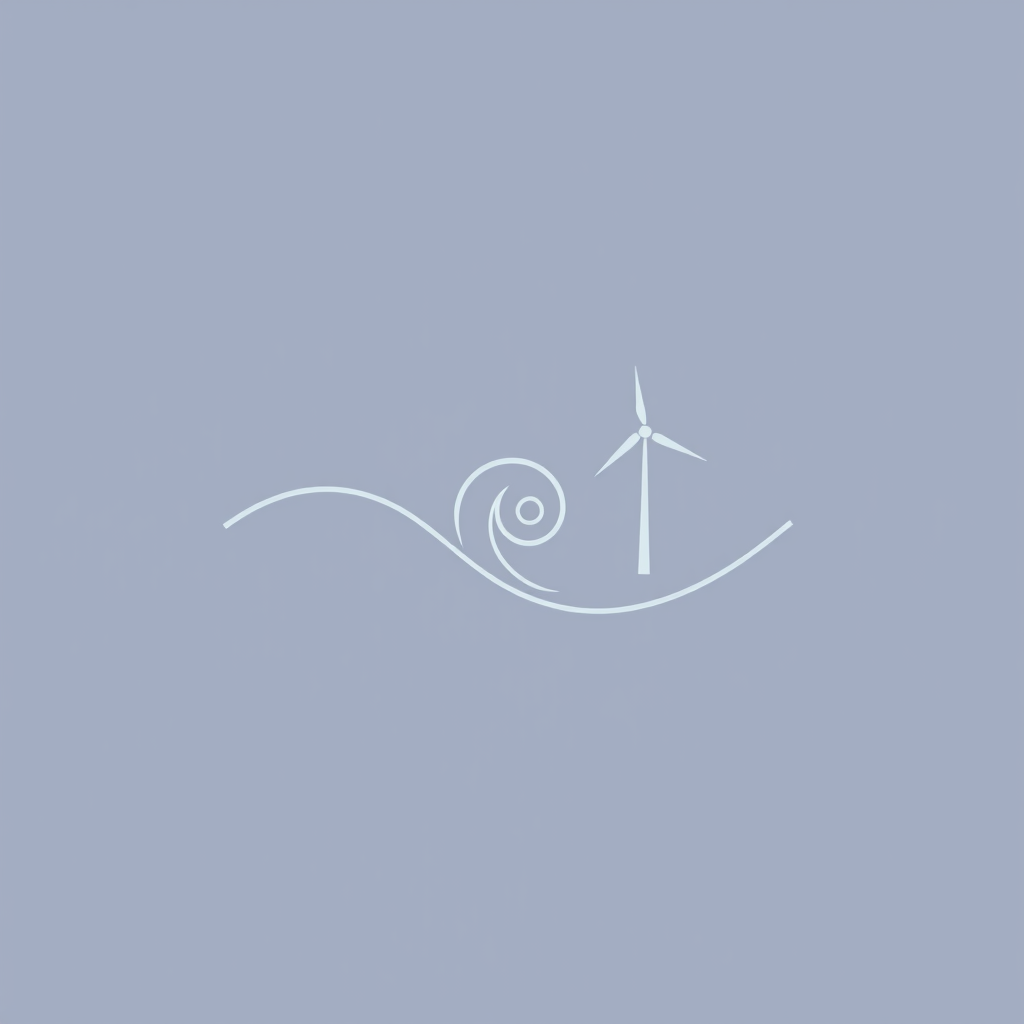 Design concept 5: A minimalist logo using a single continuous line that forms the outline of the Earth, then extends to artfully trace symbols of clean energy – a gentle wave for hydro, a swirl for wind, and a ray for solar – all interconnected, signifying a holistic approach to a sustainable energy future.