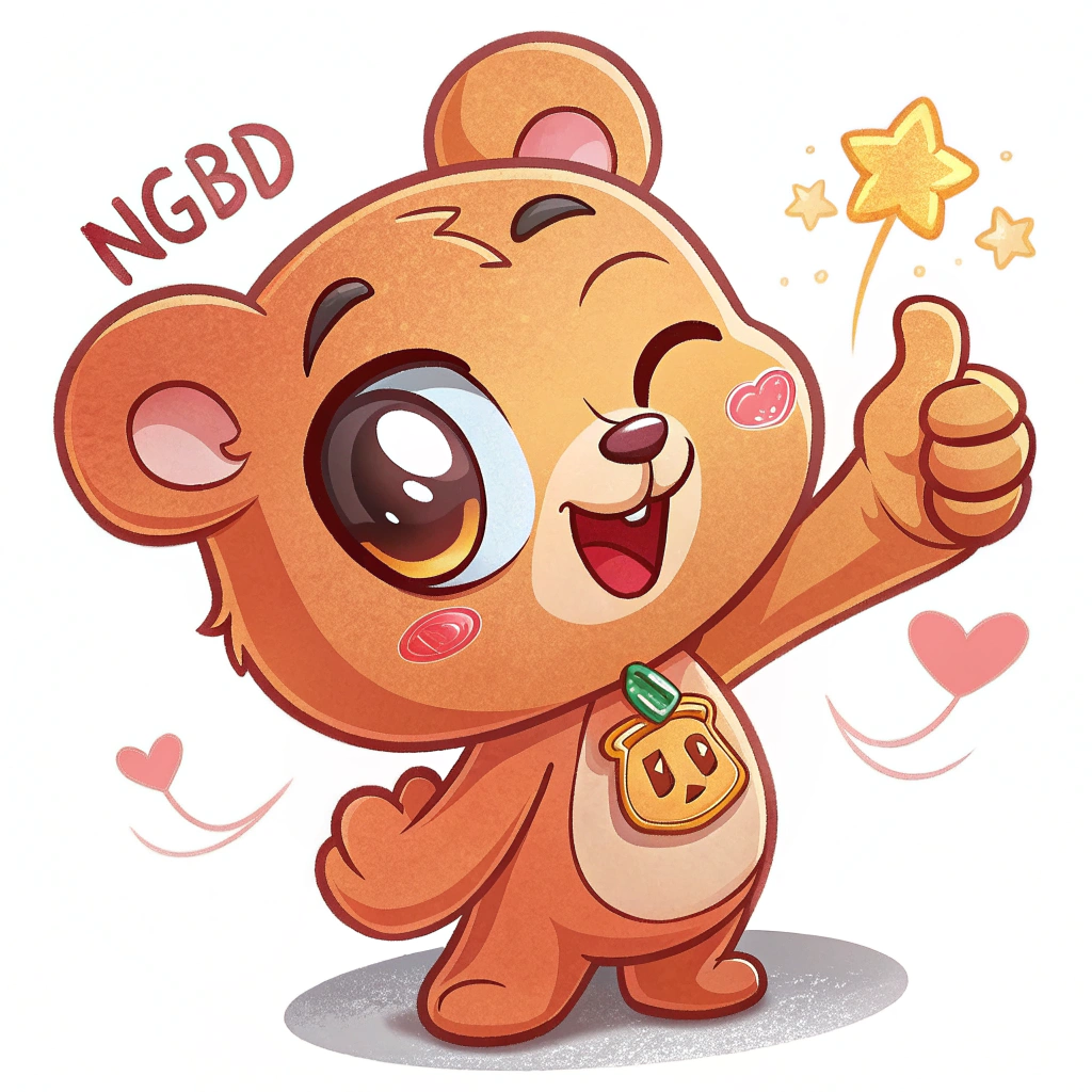 Simple Icon Idea: A cute, chibi-style gummi bear character winking and giving a thumbs-up, perhaps with tiny initials 'NGBD' (for National Gummi Bear Day) or a small spark symbol on its chest.