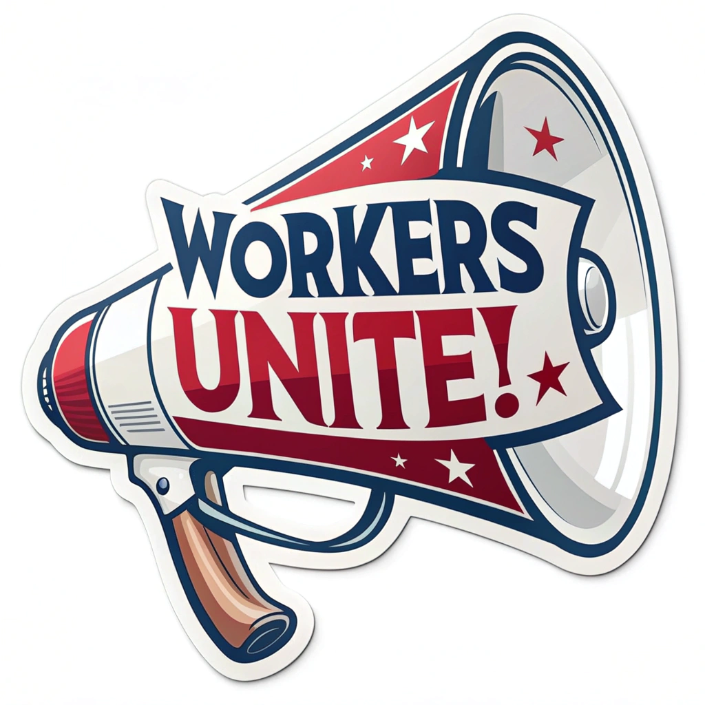 Sub Design 4: Present 'Workers Unite!' within the shape of a megaphone or speech bubble, emphasizing the call to action and amplifying the message visually.
