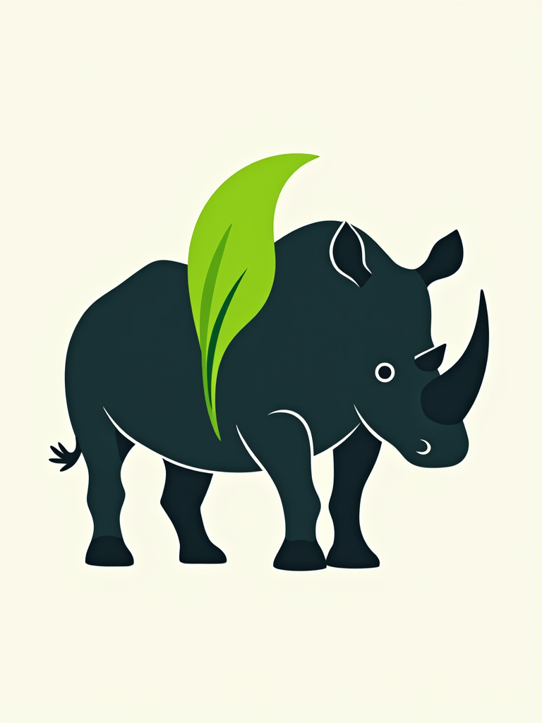 Simple Icon Idea: A clean, bold silhouette of an endangered animal (e.g., a rhino) with a single, bright green leaf or sprout prominently emerging from its back or integrated into its form, symbolizing hope and successful conservation efforts.