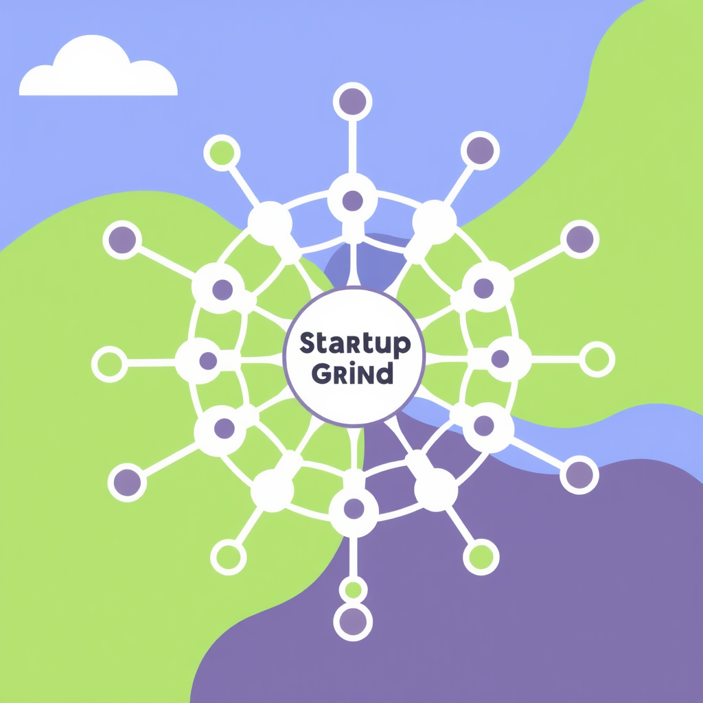 Concept 4: 'The Hub & Spoke Evolved' - A prominent central node (Startup Grind) with other nodes radiating outwards. However, these outer nodes are also interconnected with each other, forming a resilient and decentralized yet anchored community structure.