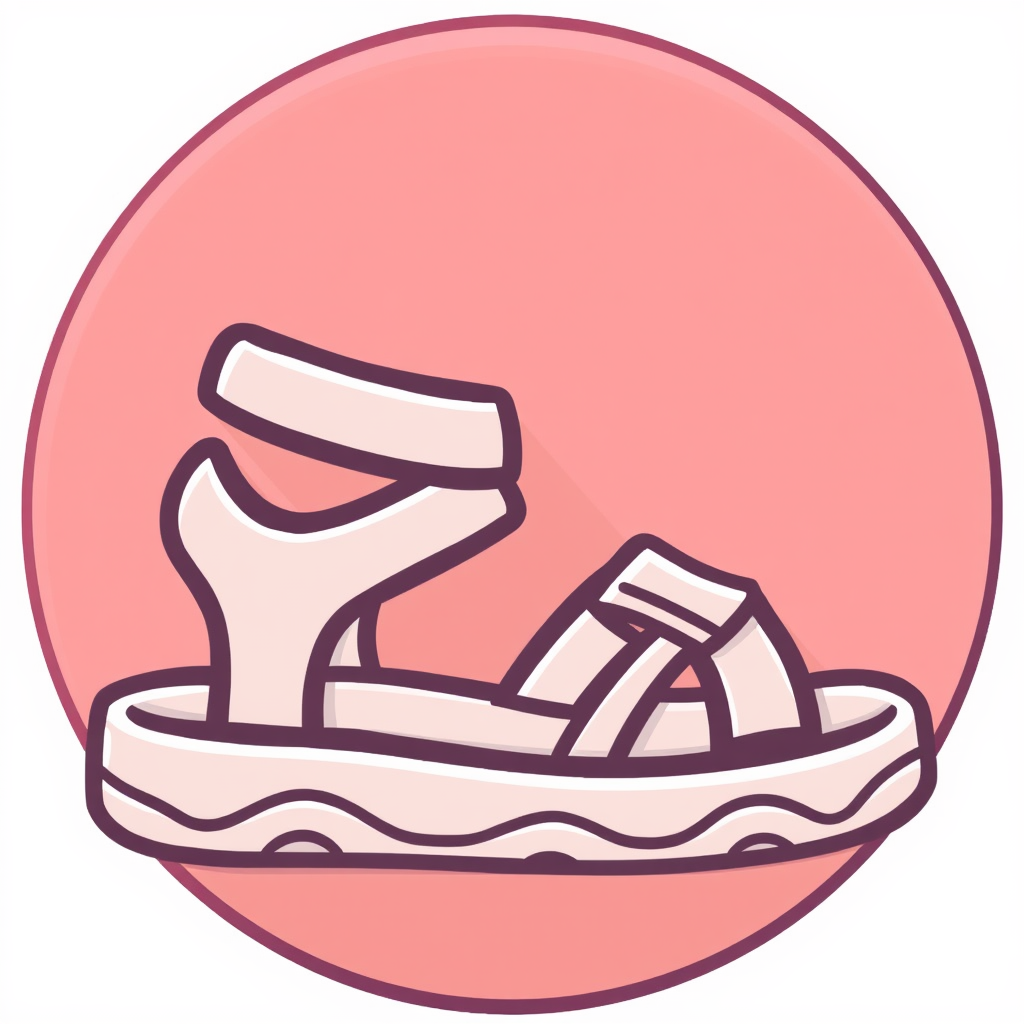 A side view of a sandal icon with a detailed sole pattern.