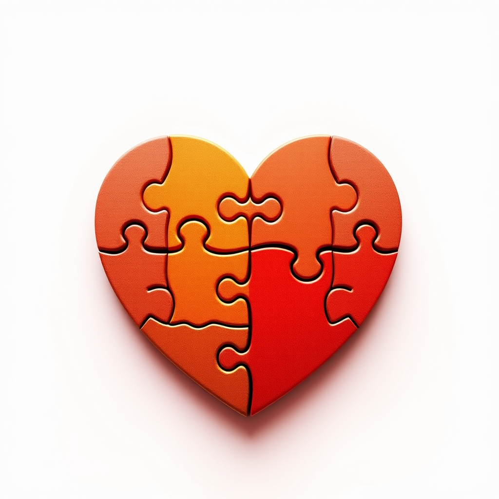 A heart made of puzzle pieces, representing the idea that love completes us.