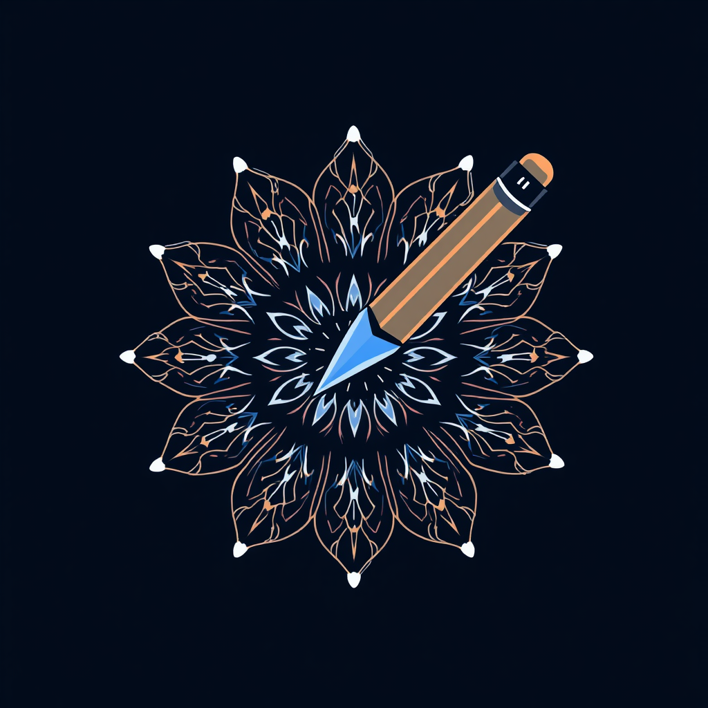 A digital stylus leaving a 'tool mark' that blossoms into an intricate generative pattern, symbolizing the AI's creative output inspired by the 'Muse'.