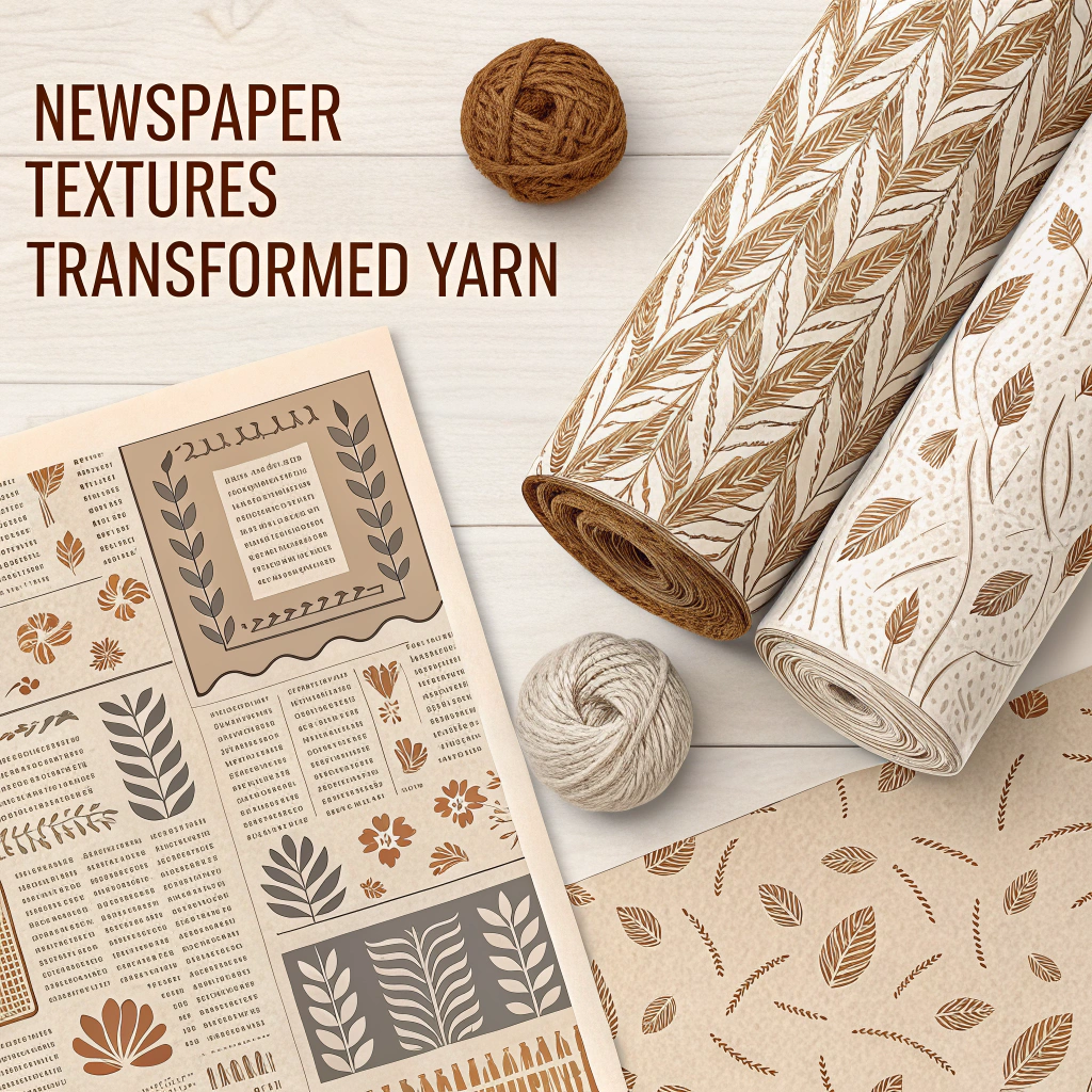 Newspaper Yarn Textures: Craft patterns by first turning old newspapers or magazines into 'yarn' and then knitting, crocheting, or weaving this paper yarn into textured mats, baskets, or textile art with subtle typographic elements.