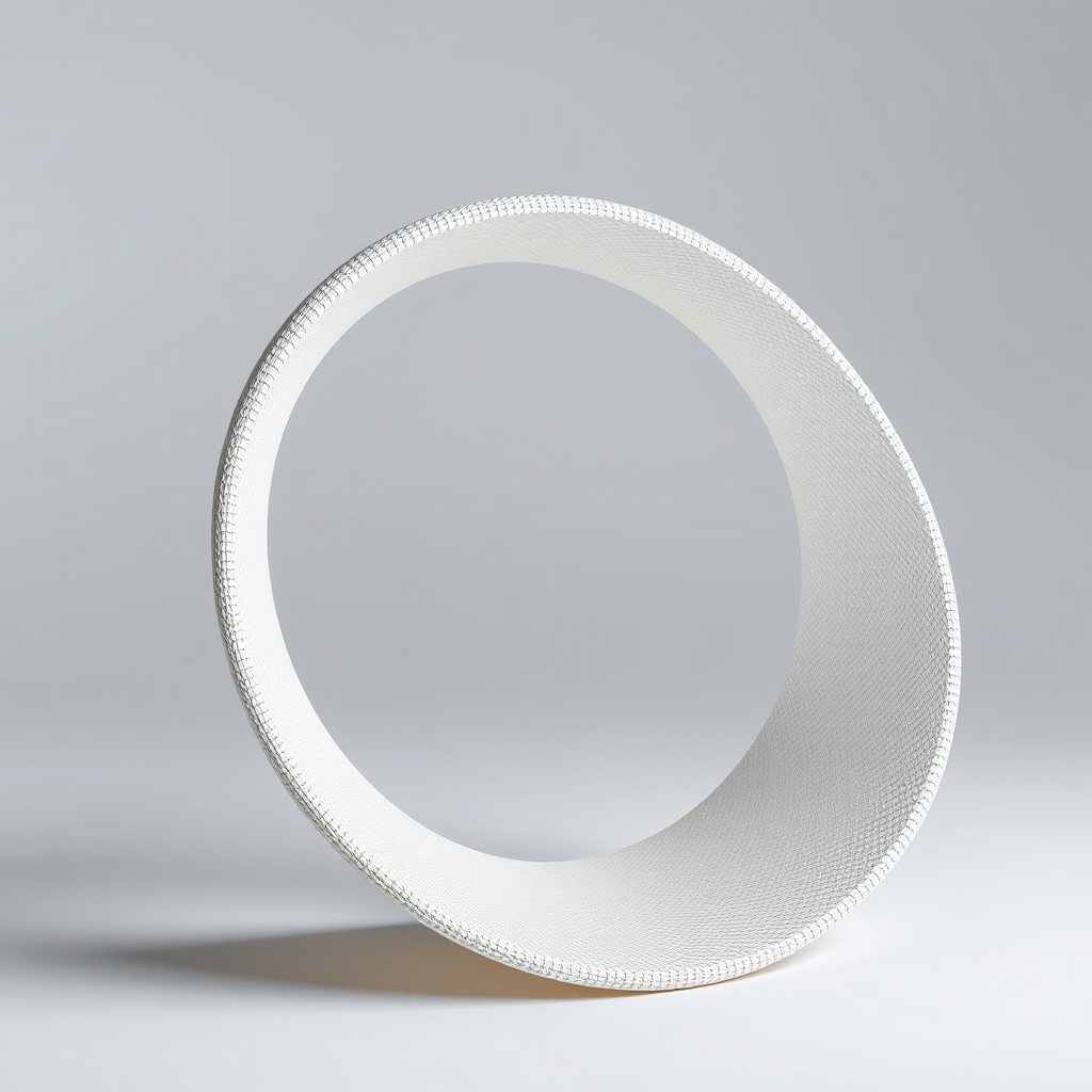 Unfolding Infinite Canvas: A compact Möbius strip or Klein bottle segment visually unfurling to reveal an 'infinite canvas' loop, upon which a simple generative art piece is actively being drawn or animated by an implied AI.
