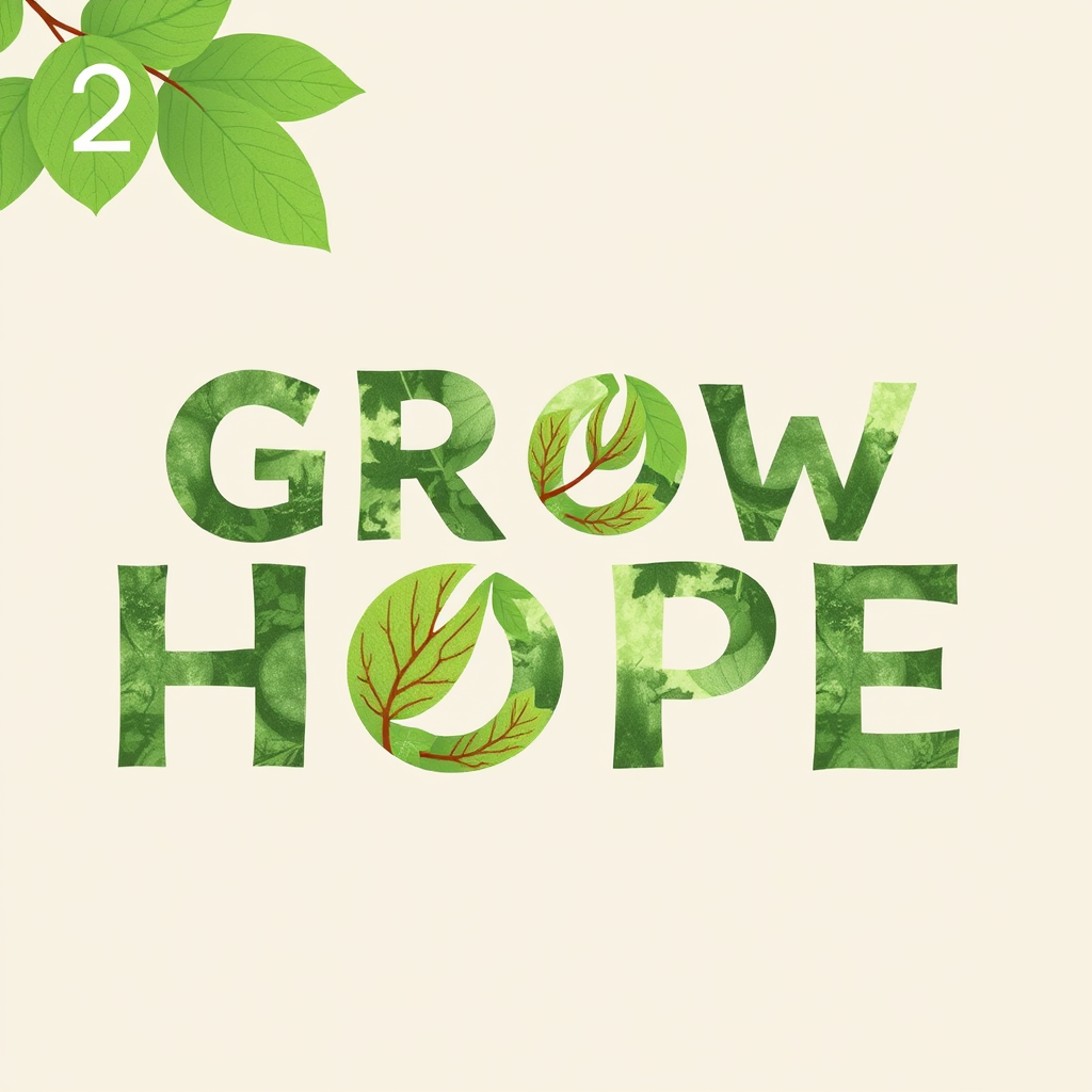 Typography Idea 2: Nature-Infused Type - Design a statement such as 'GROW HOPE' using typography where letterforms seamlessly incorporate stylized natural elements like leaves, branches, or water textures, suggesting an organic and hopeful connection.