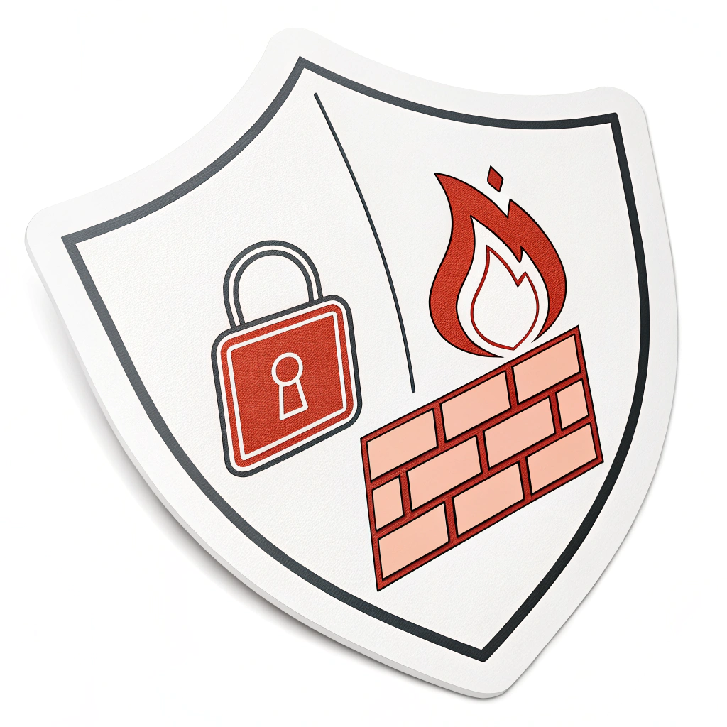 Simple Icon Idea: A compact icon featuring a shield shape with an inner brick pattern, symbolizing fortified digital protection. Alternatively, a single stylized brick with an embedded, glowing lock symbol or a tiny digital flame.