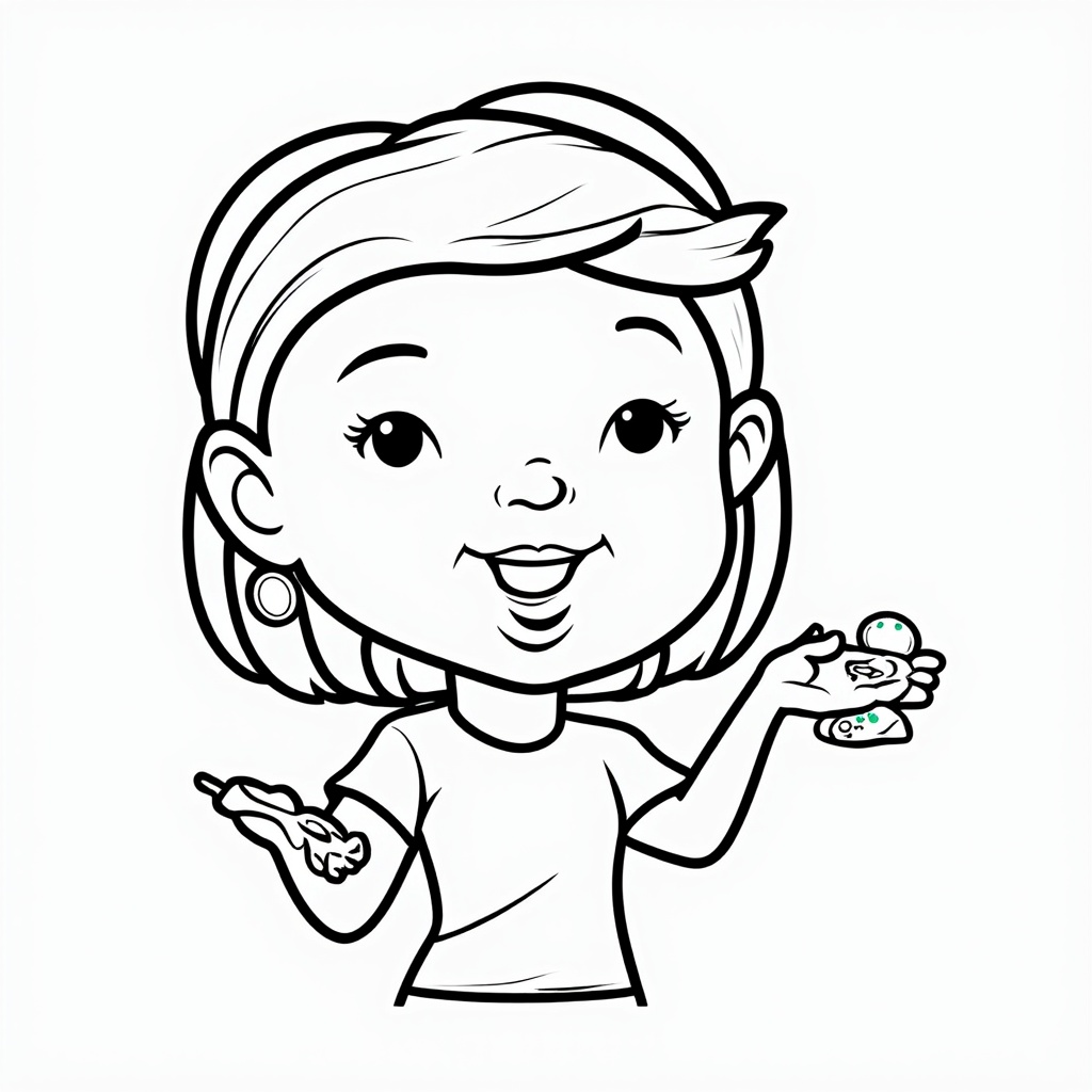 Coloring page: The child smiling proudly after the vaccination, showing off a colorful bandage on their arm, perhaps receiving a sticker, a small treat, or a 'Certificate of Bravery'.