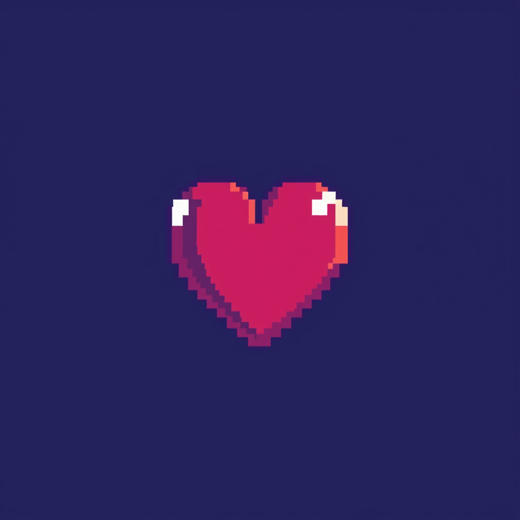 A pixel art heart icon, appealing to a retro gaming or digital art aesthetic.