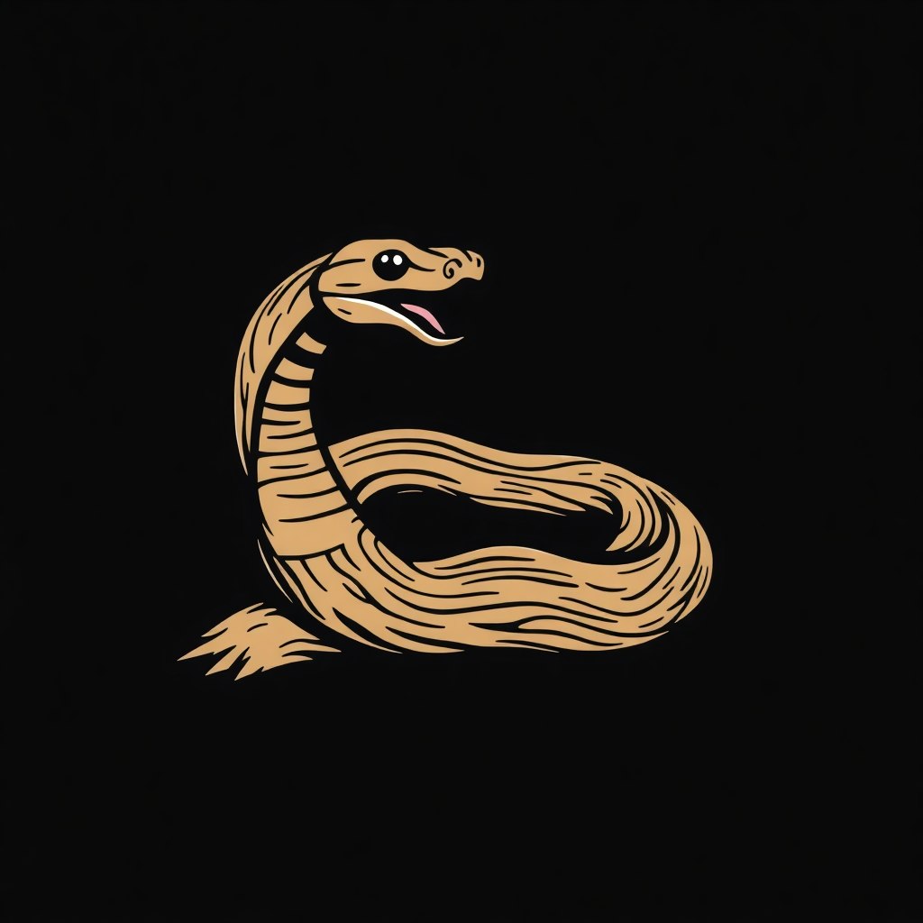 The image is a digital illustration of a snake. The snake is shown in a side view, with its body facing towards the right side of the image. Its head is turned slightly to the left, and its mouth is open, as if it is roaring or roaring. The body of the snake is elongated and curved, with a light brown color. The background is black, making the snake stand out. The illustration is simple and minimalistic, with no additional details or shading.