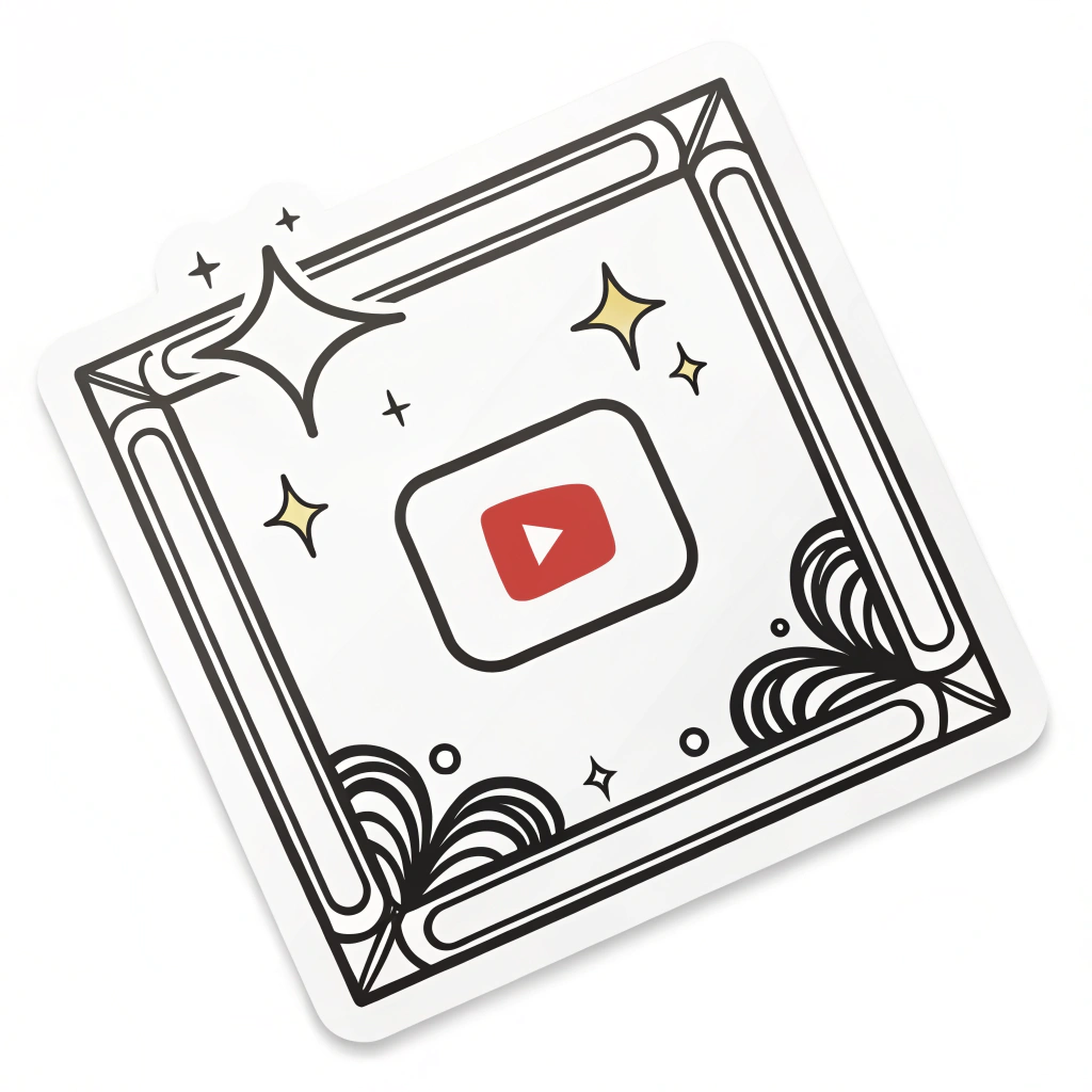 Simple Logo Idea for a Sticker Brand: A minimalist logo combining a classic frame L-corner with a subtle sparkle or a tiny play button icon nested within, symbolizing 'Aesthetic Video Frames' for modern content creators.