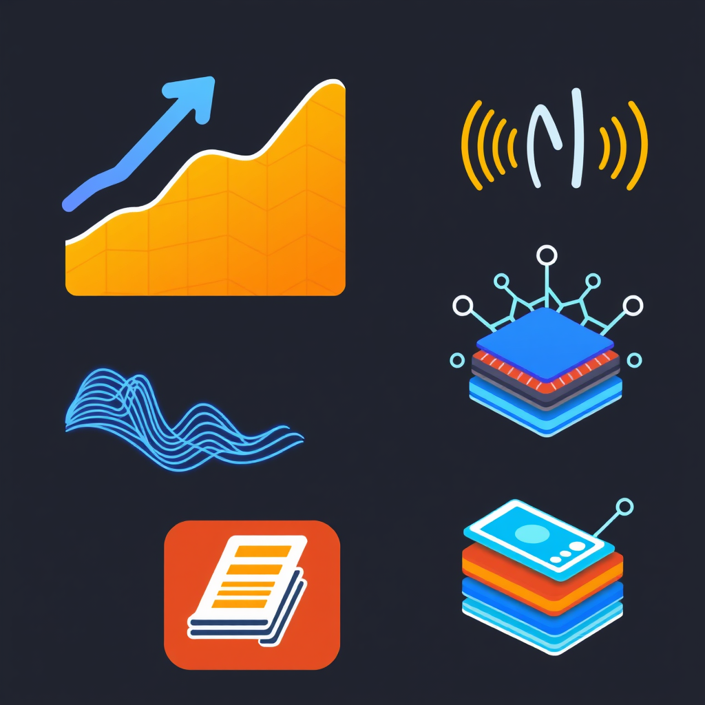 Function-Specific AI Icons: A set of icons, each tailored to a distinct AI-driven TV feature. For example, an 'AI Upscaling' icon could show an upward arrow over a pixel grid that visibly refines, with neural network connections guiding the transformation. An 'AI Sound Optimization' icon might depict soundwaves being actively shaped or balanced by an encompassing neural mesh. 'AI Content Recommendation' could be a stack of content cards with neural pathways highlighting or leading to a suggested item.