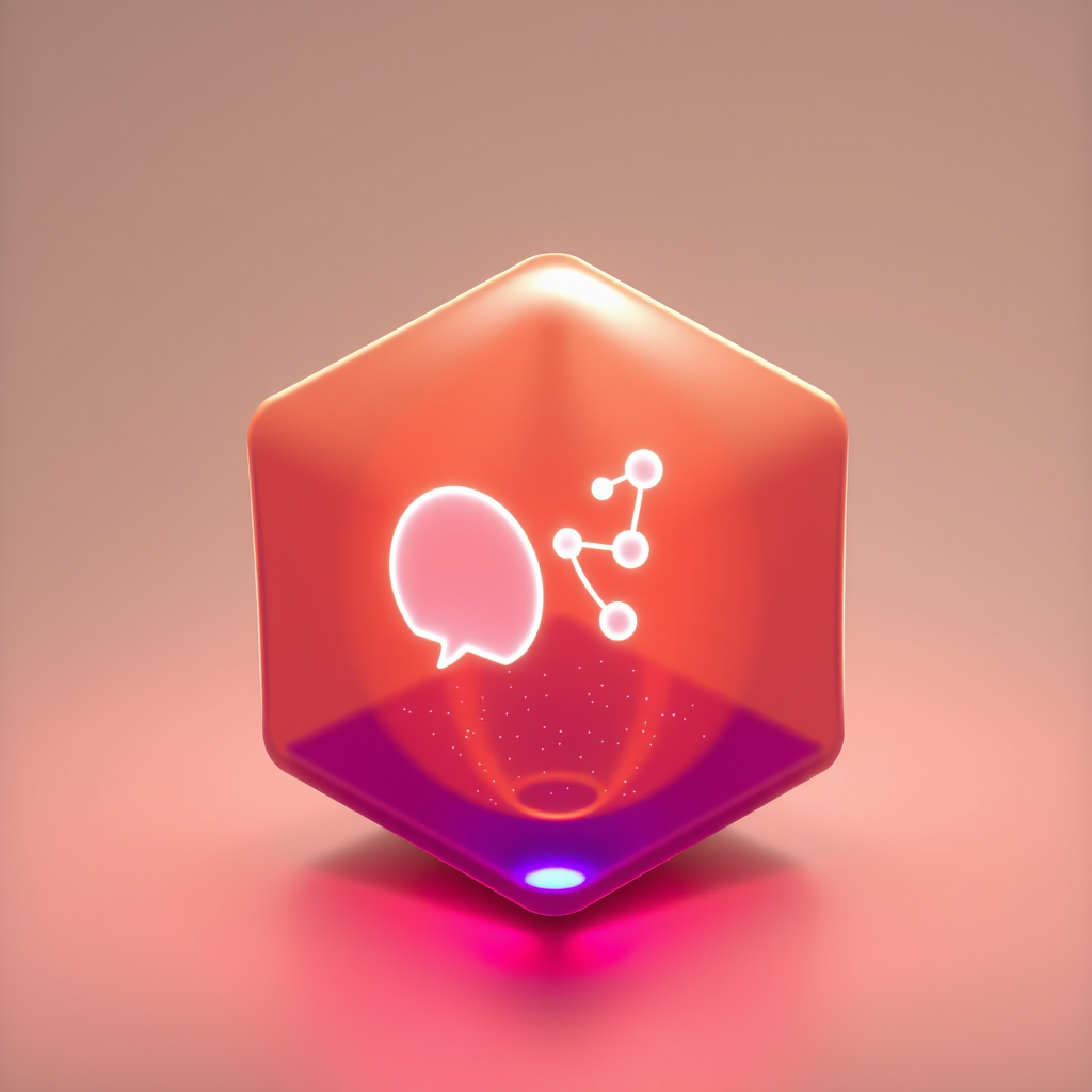 Simple Icon Concept: A luminous, semi-transparent cube or sphere that appears to float in AR. Inside, a minimalist, stylized glyph represents the social function (e.g., a speech bubble for comments, connected nodes for sharing). Achievement icons could vary by the cube's color intensity, internal particle animations, or an engraved tier number.