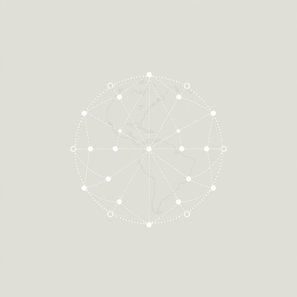 Converging dots/lines forming a subtle Gaia profile within a circular Earth, highlighting interconnectedness and negative space.