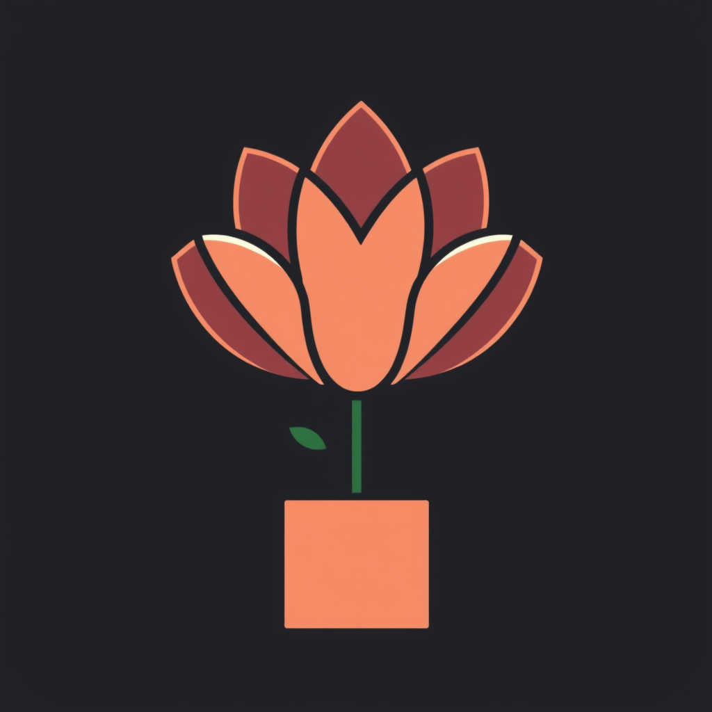 Digital Seed to Organic Bloom: A distinct pixelated 'seed' block at the base. From this seed, a stylized flower with smooth, organic curves visibly grows or unfolds. The petals might retain a subtle digital texture or gradient near the base, showing the origin.