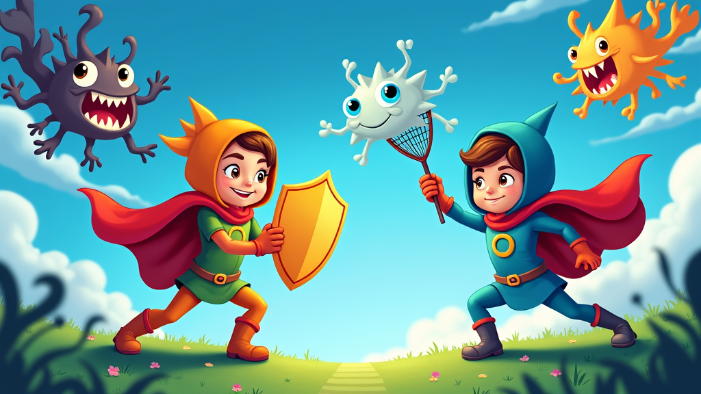 Sub-design idea: Show 'Guardian' characters actively deflecting or filtering out common online risks (e.g., cartoonish 'data monsters', 'inappropriate content clouds') before they reach young users on their quest.
