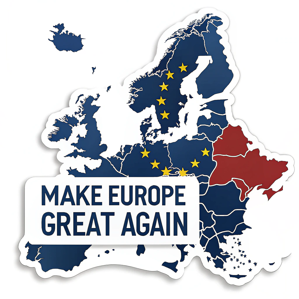 Design the sticker with a stylized map of Europe, highlighting the Schengen area with the text 'Make Europe Great Again'.