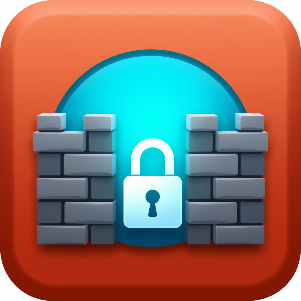An icon combining a strong, impenetrable wall with an integrated, prominent digital lock symbol, emphasizing the firewall's role in access control and security enforcement.