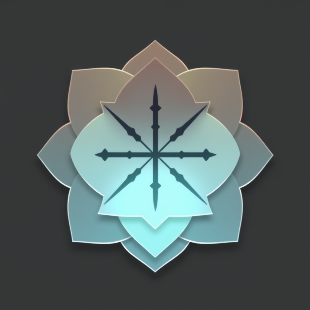 Glyphs created from layered, translucent shapes with abstract symbolic imprints, where alignment reveals or obscures a core secure symbol.