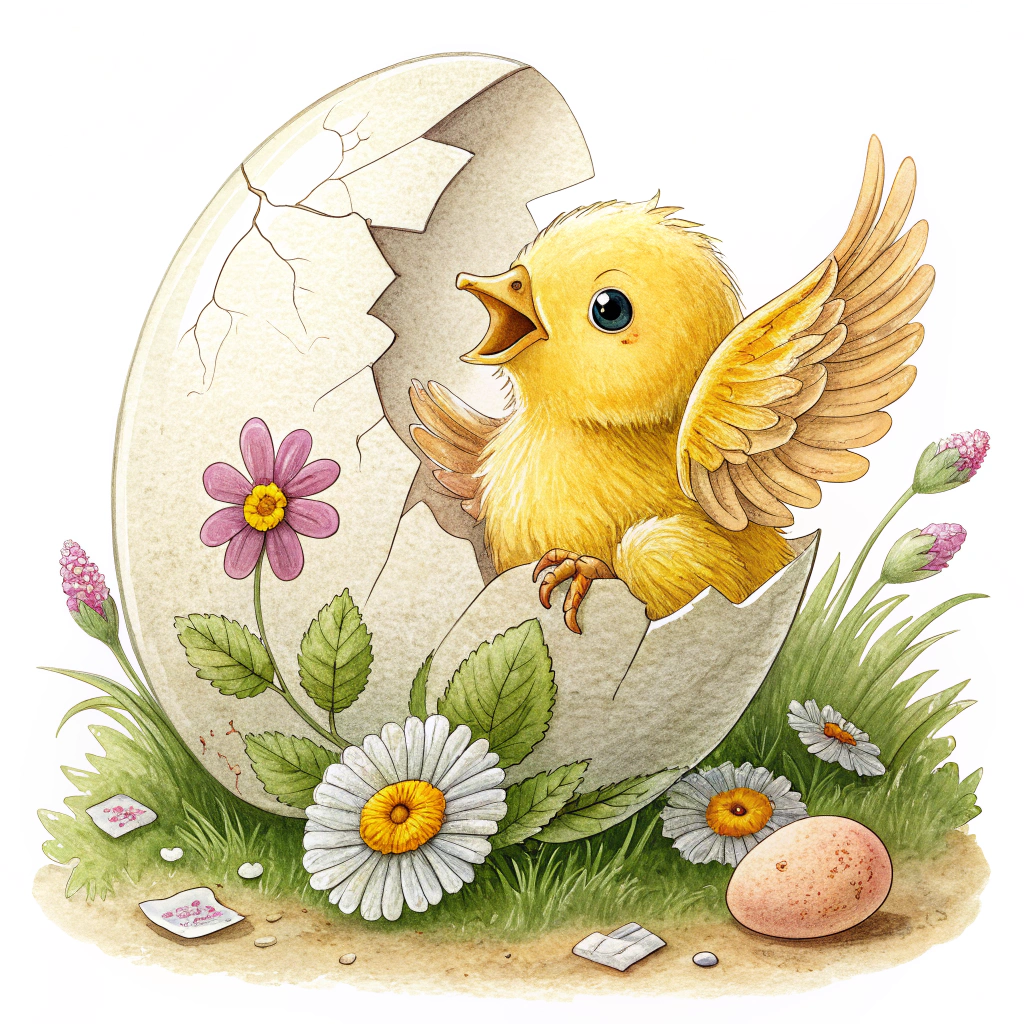 A sticker featuring a cracked Easter egg with a playful chick emerging, celebrating the post-Easter festivities of Easter Monday.