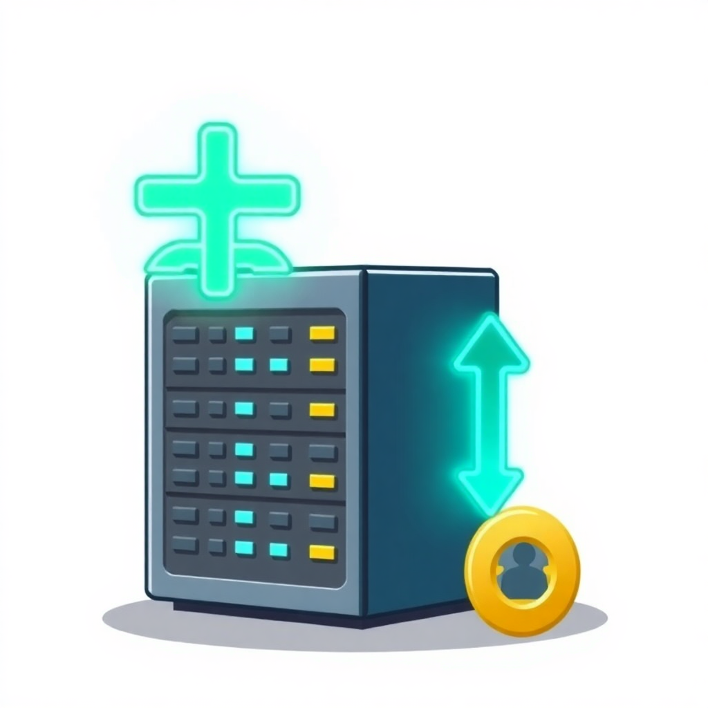 The image is an illustration of a calculator with a green plus sign on top of it. The calculator is black in color and has multiple buttons on the front panel. On the right side of the calculator, there is a yellow coin with an arrow pointing upwards. The background is white. The overall design is simple and cartoon-like.