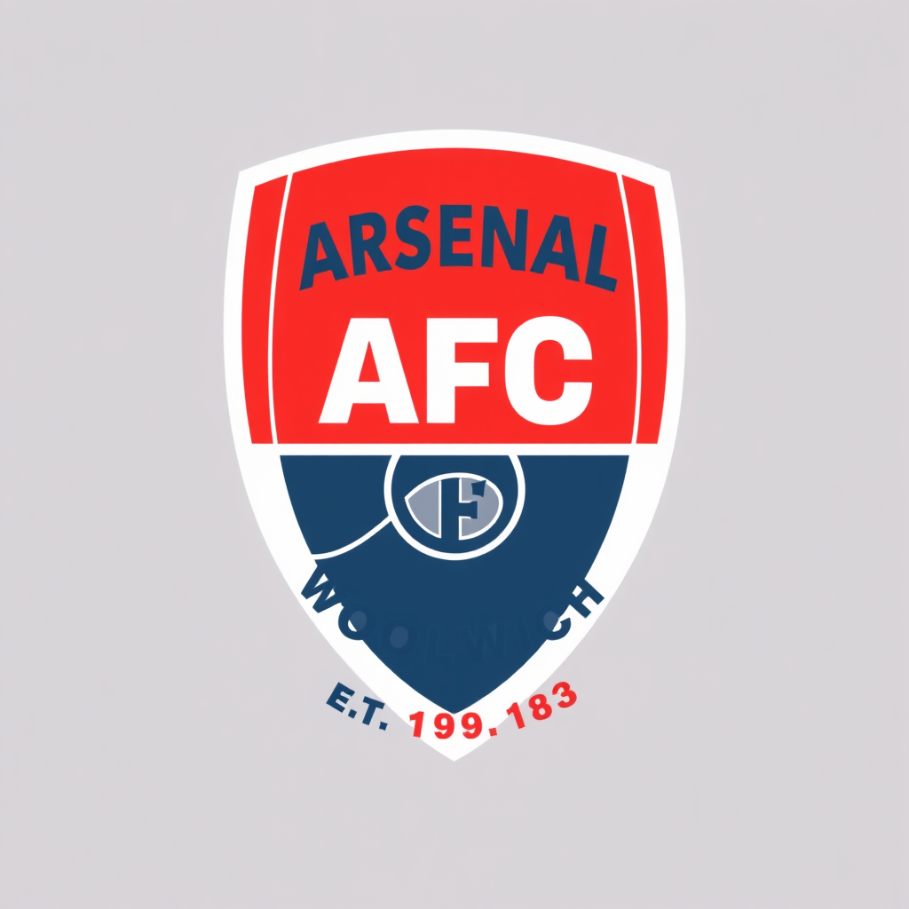 A minimalist typographic badge centered on a bold 'AFC' (Arsenal Football Club) block letter monogram, with 'WOOLWICH' significantly featured, and the establishment year (e.g., '1893'), all within a simple geometric shape.