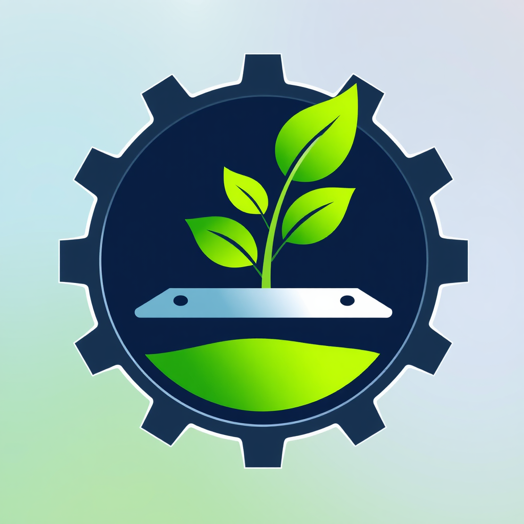 Growing Tech Sprout: A minimalist representation of a data chip or an abstract gear from which a vibrant green sprout emerges with unfurling leaves. This icon emphasizes growth, renewal, and technology as a catalyst for positive environmental change.