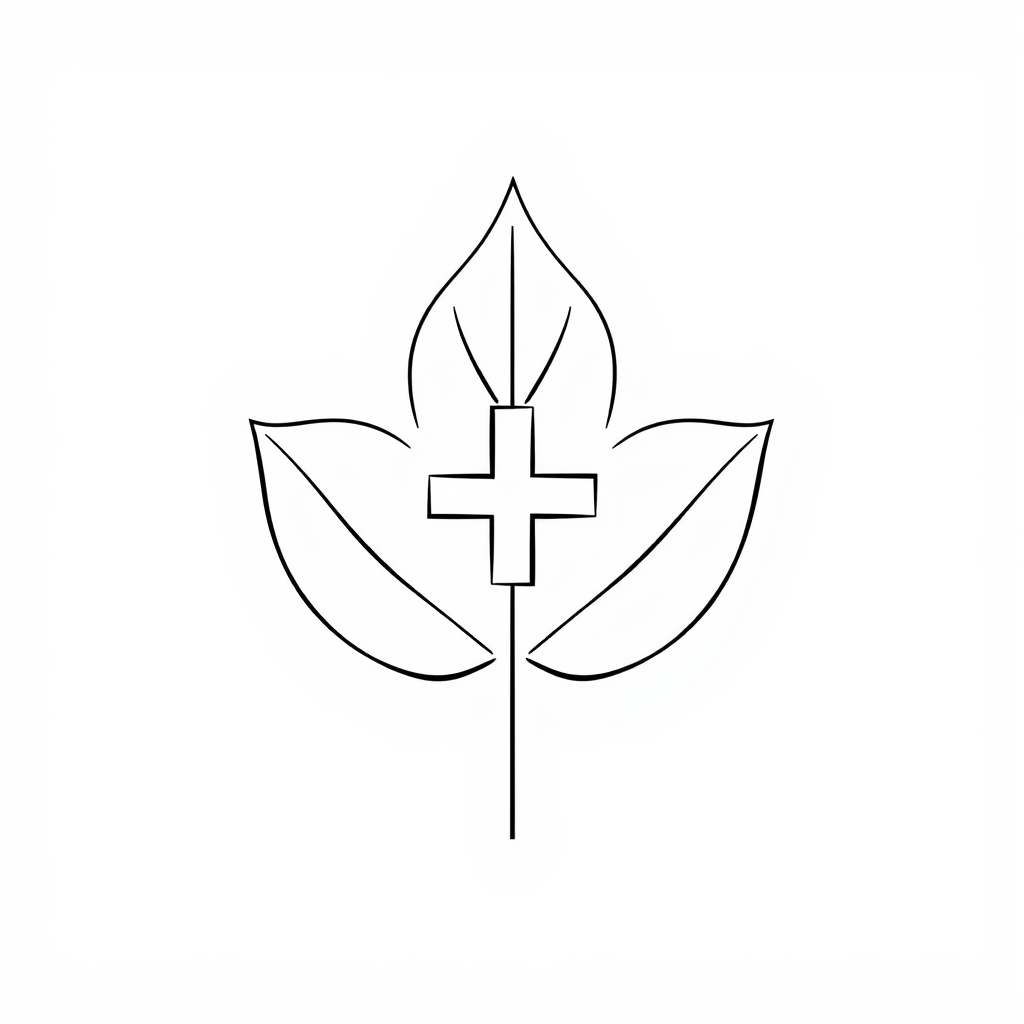 Sub Design Idea 4: A design where the outline of a minimalist leaf and a medical cross share common lines or are interlocked, creating a single, cohesive and unified minimalist mark.