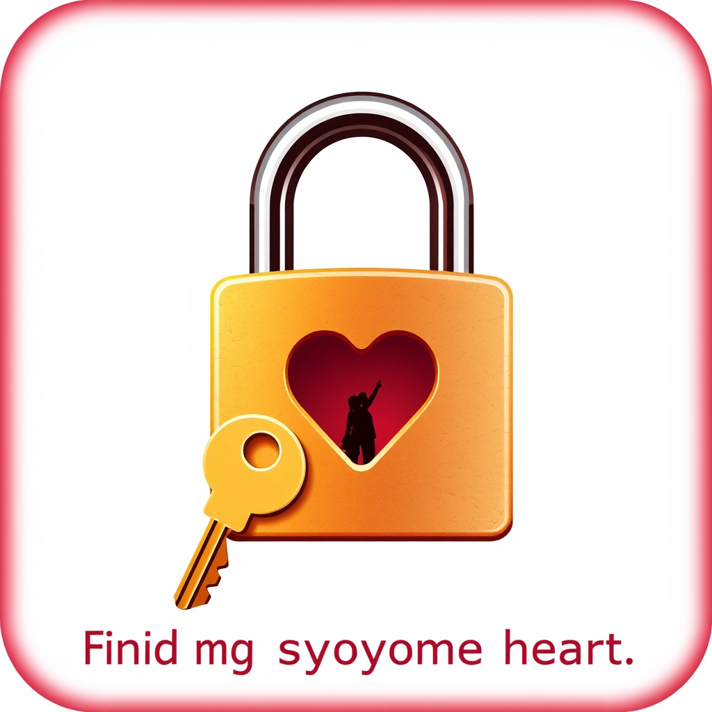 A lock and key set, with the keyhole shaped like a heart, representing finding the key to someone's heart.