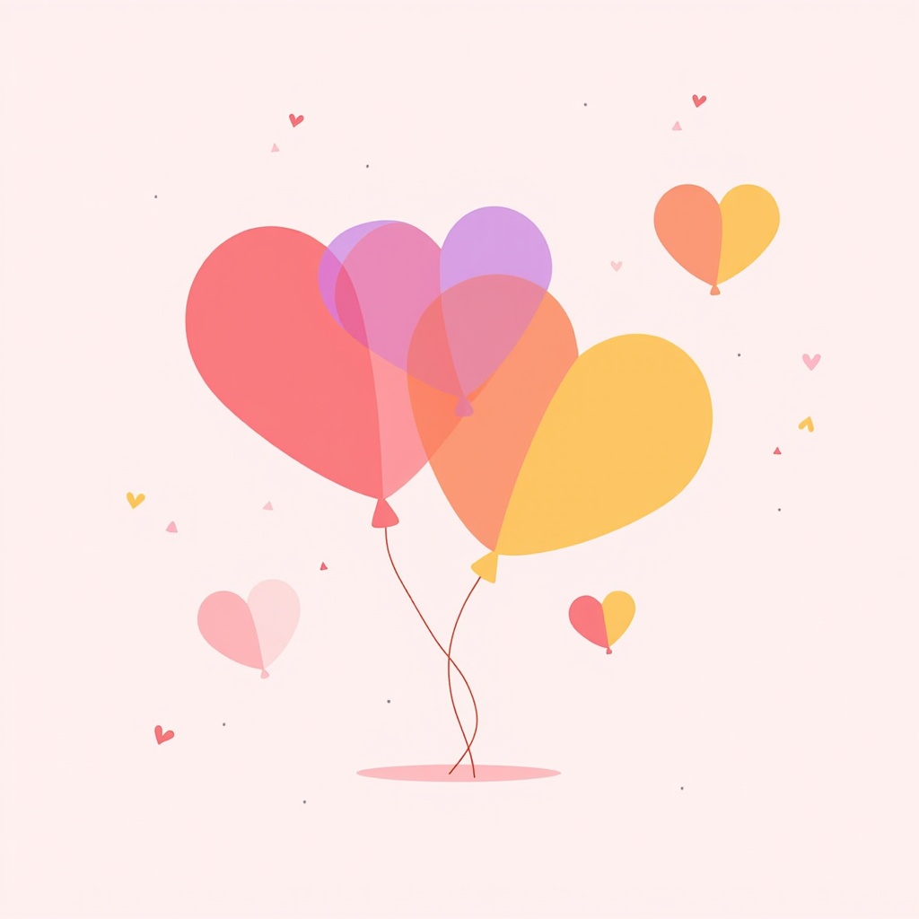 An abstract design featuring intertwined heart-shaped balloons creating a larger heart form, symbolizing love and togetherness.