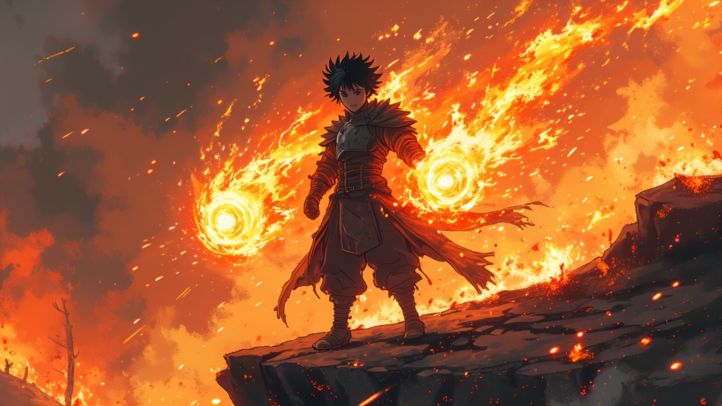 Elemental Burst & Reaction: Depict characters unleashing or being affected by powerful elemental attacks (fire, ice, lightning, etc.). Illustrations should highlight the interaction of the character with the element, the environmental effects, and the sheer scale of the power.