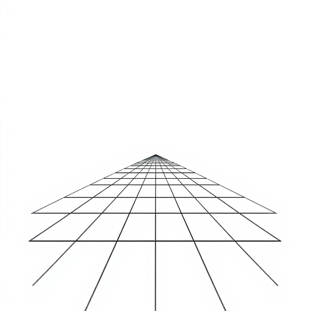 Sub-design Idea 3: Perspective Grid Lines - Two or three lines converging to a single vanishing point, suggesting architectural perspective and the planned nature of construction, executed with utmost simplicity.