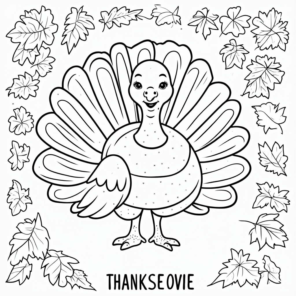 An activity page with a connect-the-dots image of a turkey, gradually revealing its plump figure surrounded by patterns of autumn leaves, as children complete the outlines joyfully.