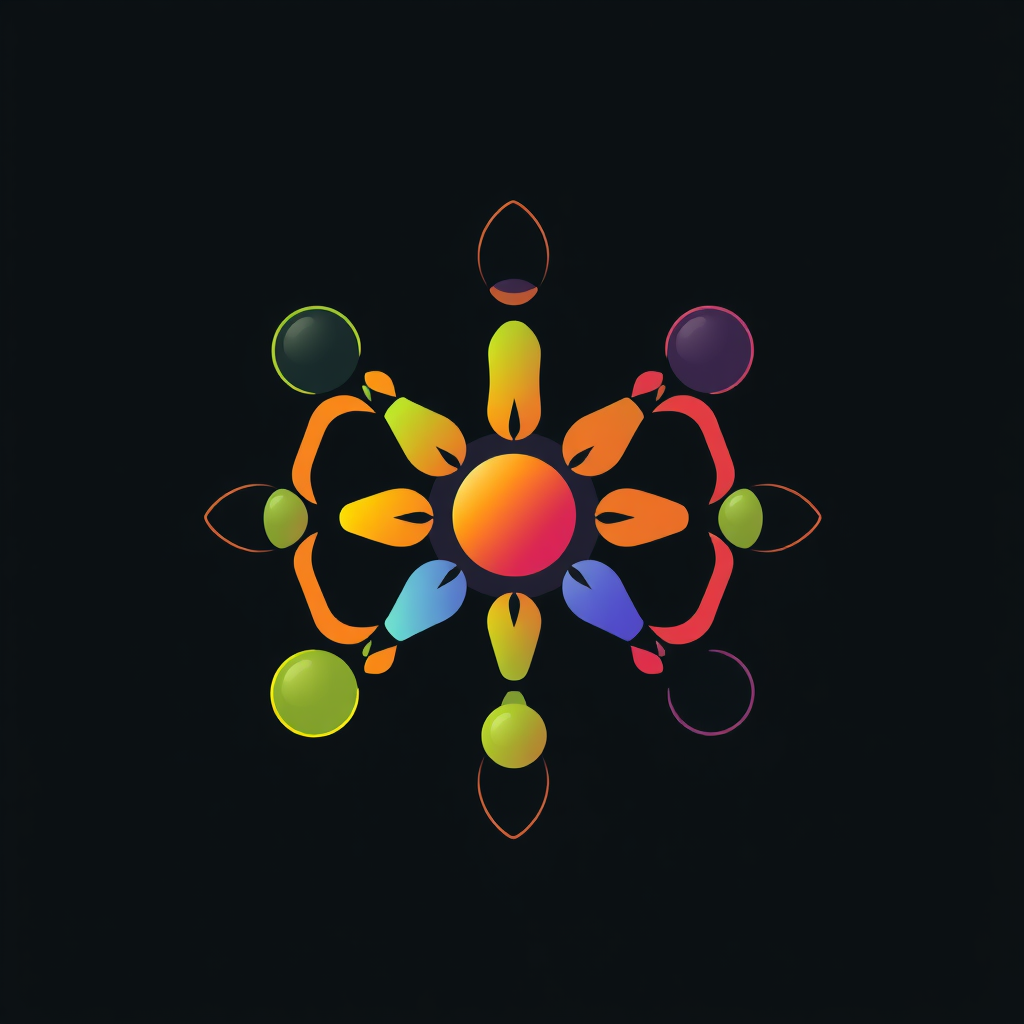 Sub-design idea 3: Abstract Color-Coded Structure - Design an icon using distinct colors or subtle gradients within the abstract molecular structure of CBD/THC to differentiate elements or to evoke a specific mood (e.g., healing, calm), creating a modern, vibrant look.