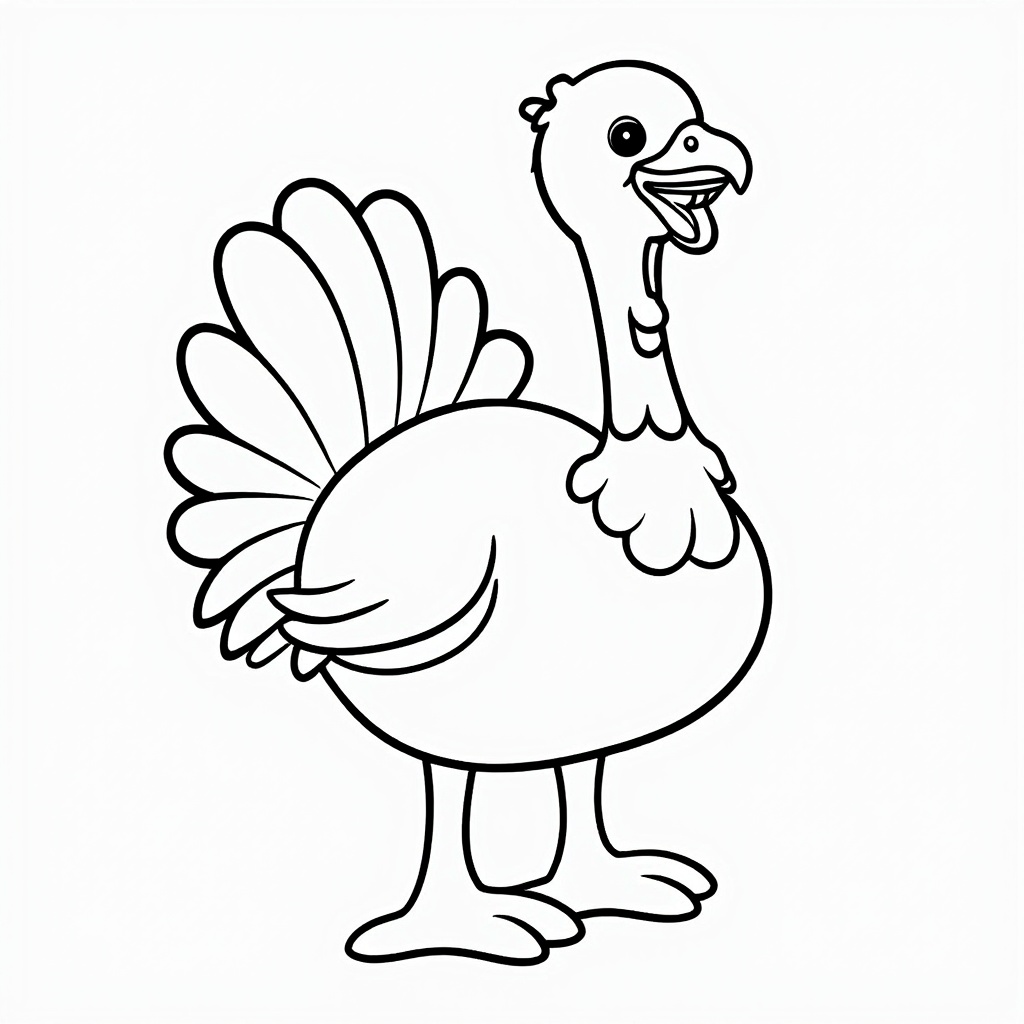 Turkey sketched with exaggerated feet and a mischievous grin, making it look cheeky and playful.