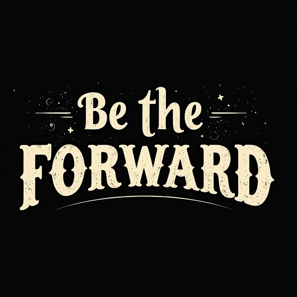 Create a distressed or vintage effect on the entire typographic phrase 'Be the FORWARD' for a classic, worn-in look.