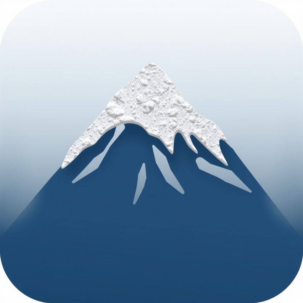 An abstract mountain shape with a snow texture overlay on the top third, creating a modern, artistic feel.