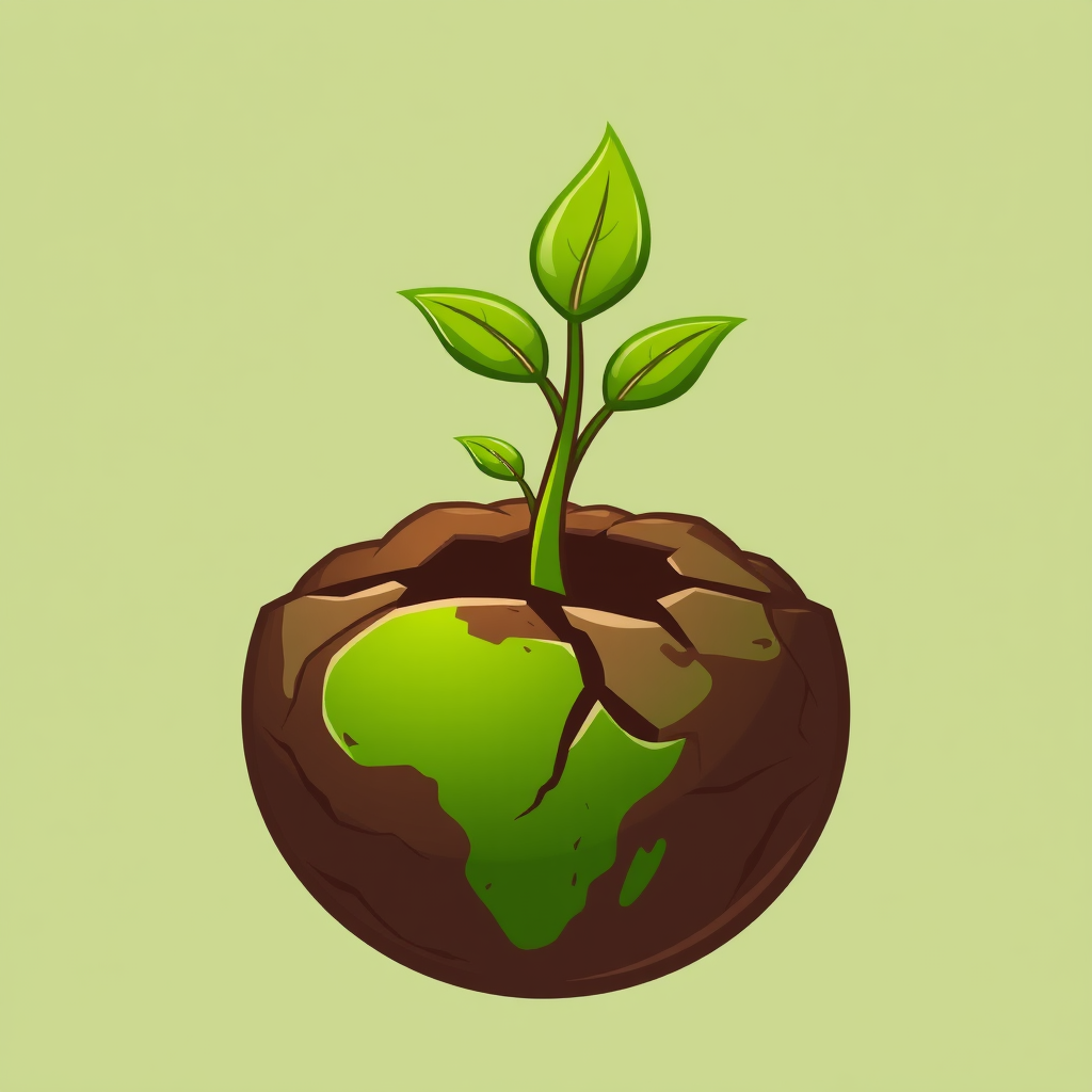 Globe Genesis Sprout: An image of a vibrant seedling emerging directly from a stylized Earth globe. It could be cracking through a barren surface, symbolizing regeneration, the inherent resilience of nature, and hope for planetary healing.