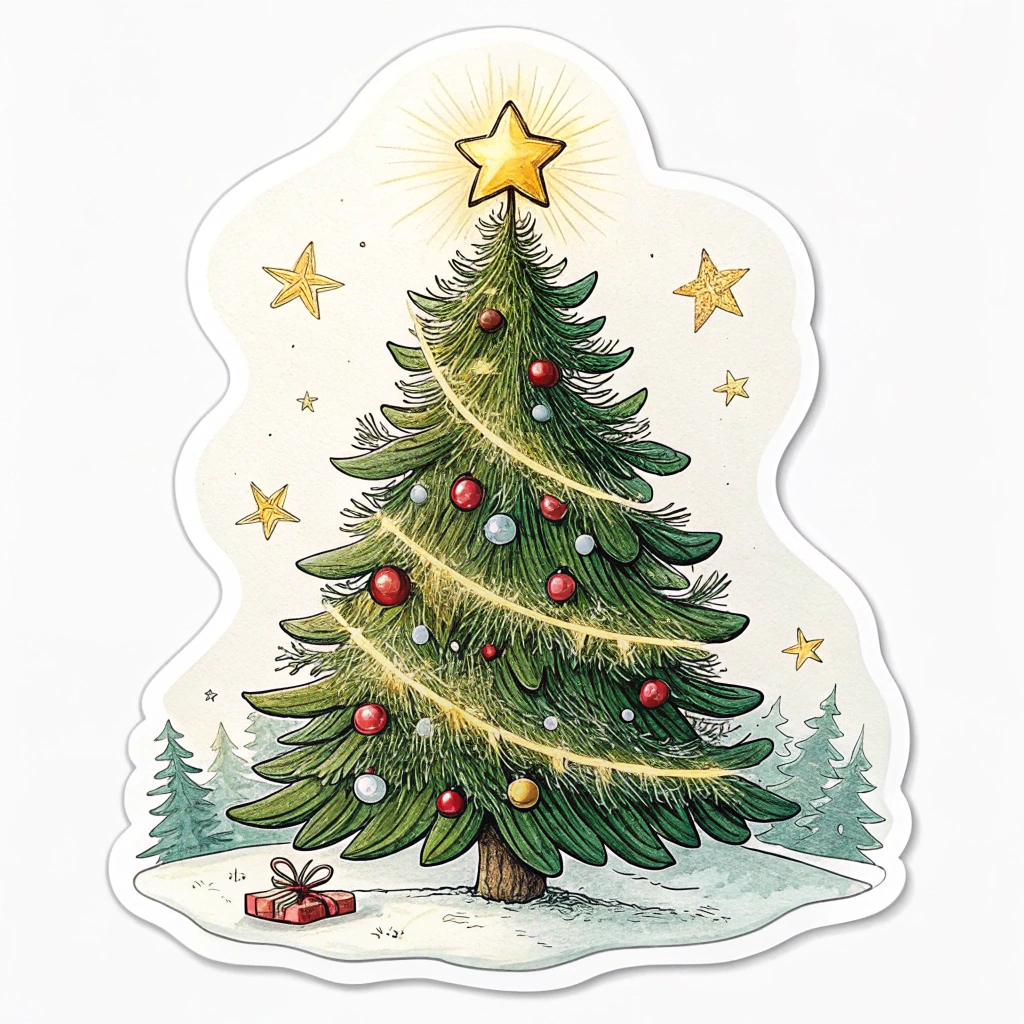 A Christmas tree sticker fitted with a tiny LED light at the top, allowing the star to actually illuminate, adding sparkle and magic.