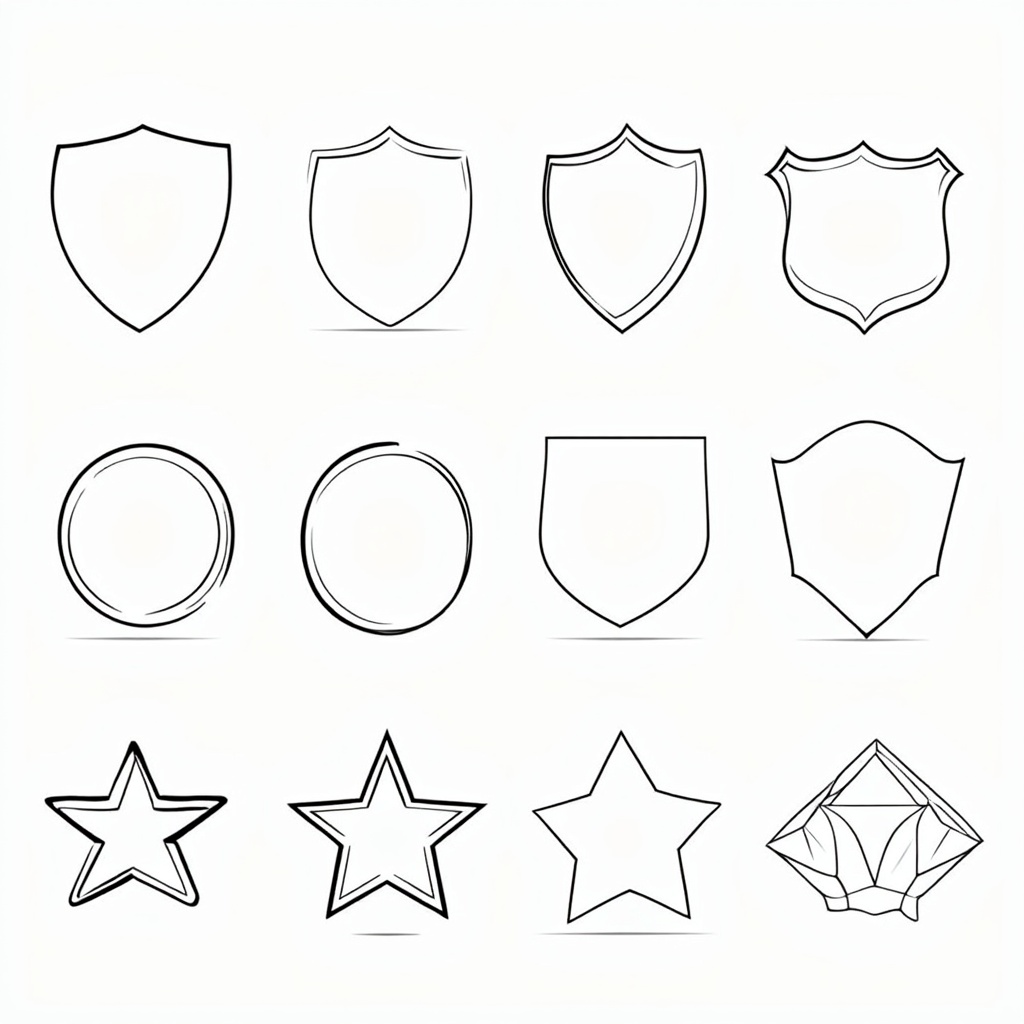 Provide a variety of blank emblem outlines (shields, circles, stars, diamonds) for users to choose from as their base.