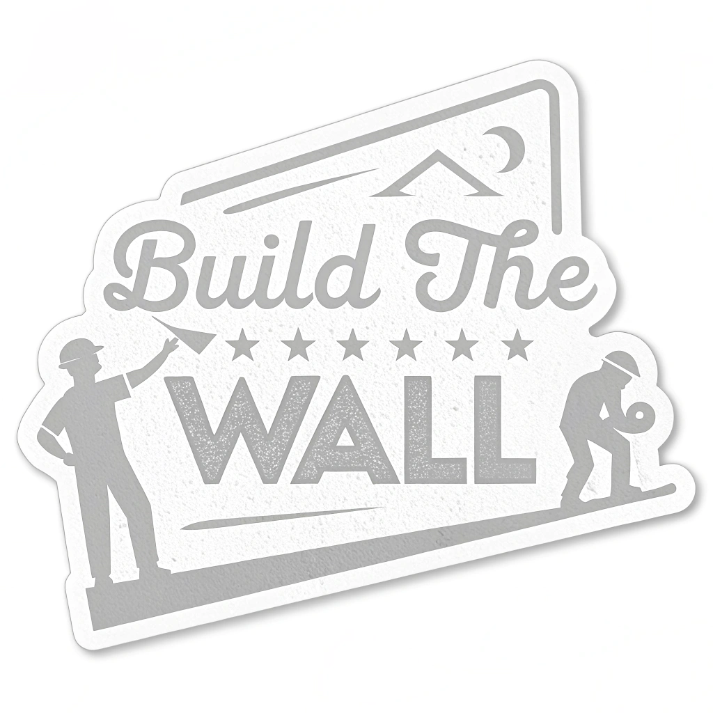 A minimalist sticker with the text 'Build the Wall' in a stencil font, designed for maximum impact and easy application.